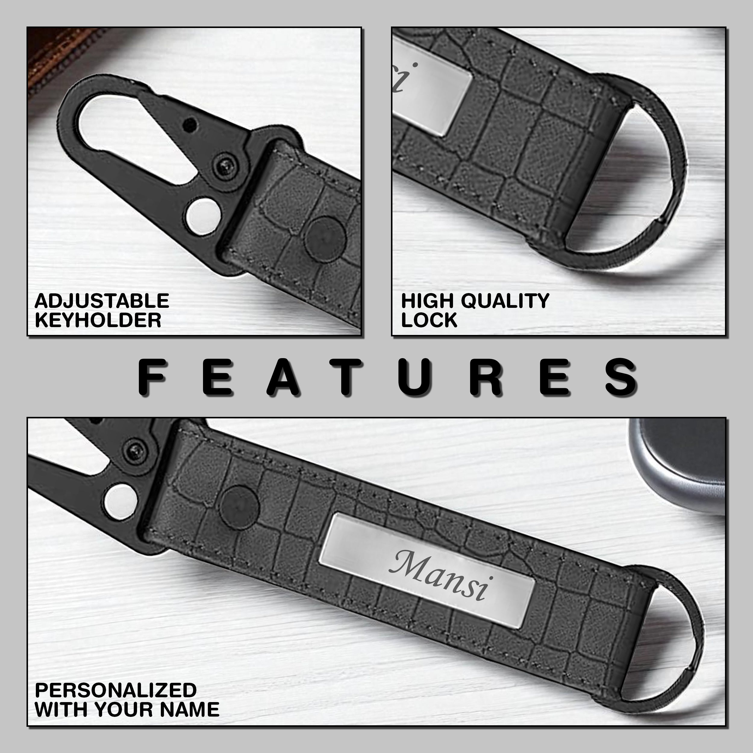 Personalized Croco Design Keychain With Name - Grey