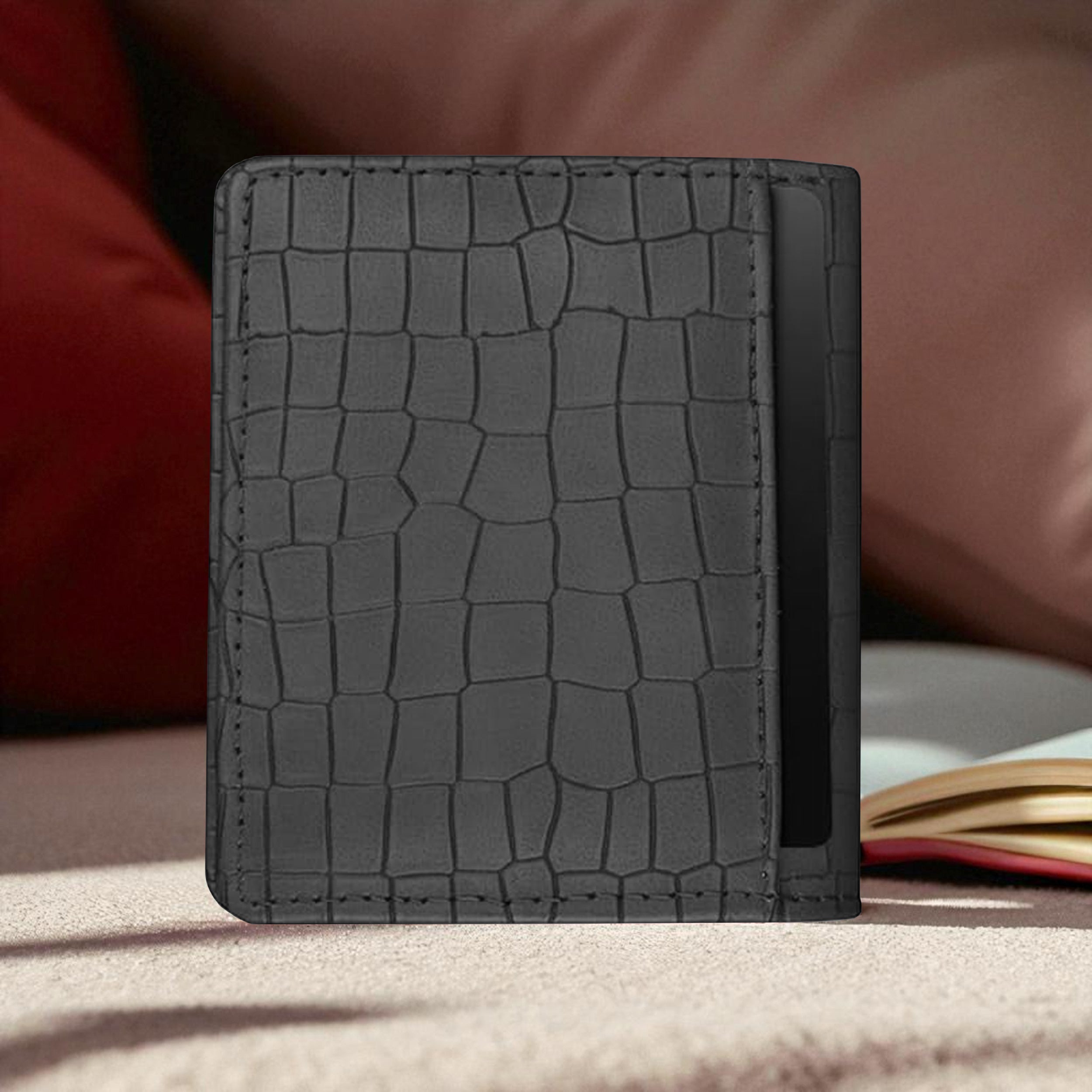 Personalized Croco Design Cardholder With Name - Grey