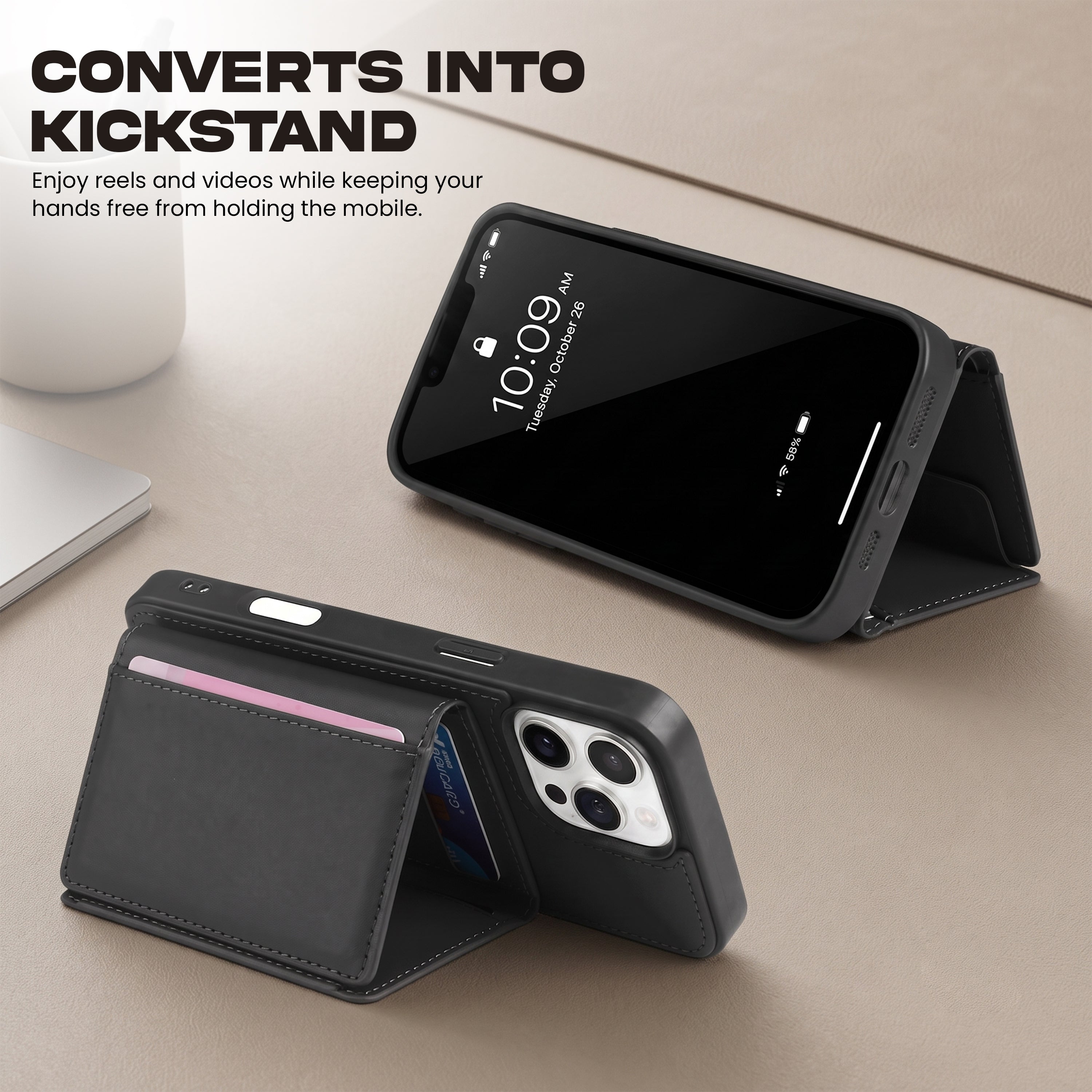 iPhone 16 Pro Max Magnetic Case with Detachable Cardholder - Black