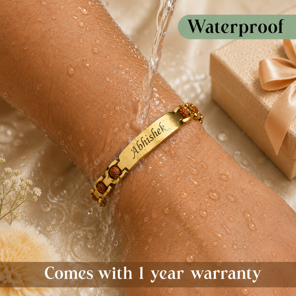 Personalized Bracelet Style Rudraksh Rakhi With Name