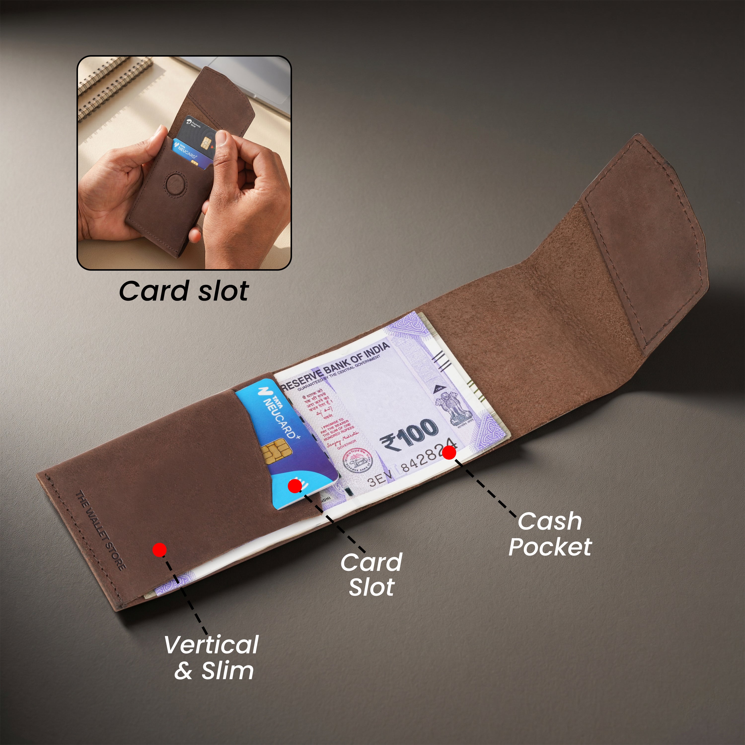 Flip Genuine Leather Wallet With Magnetic Closure - Brown