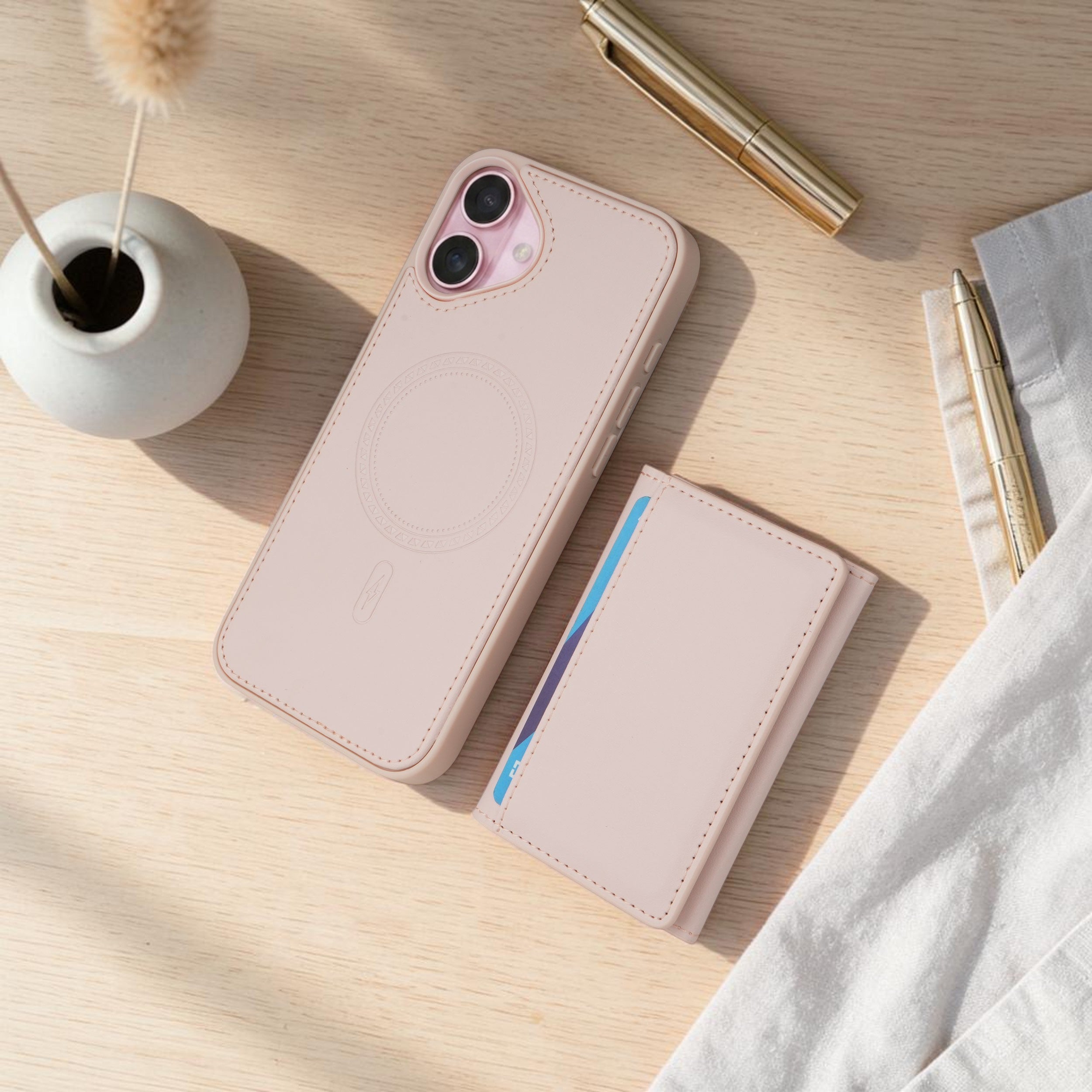 iPhone 16 Plus Magnetic Case with Detachable Cardholder - Pink