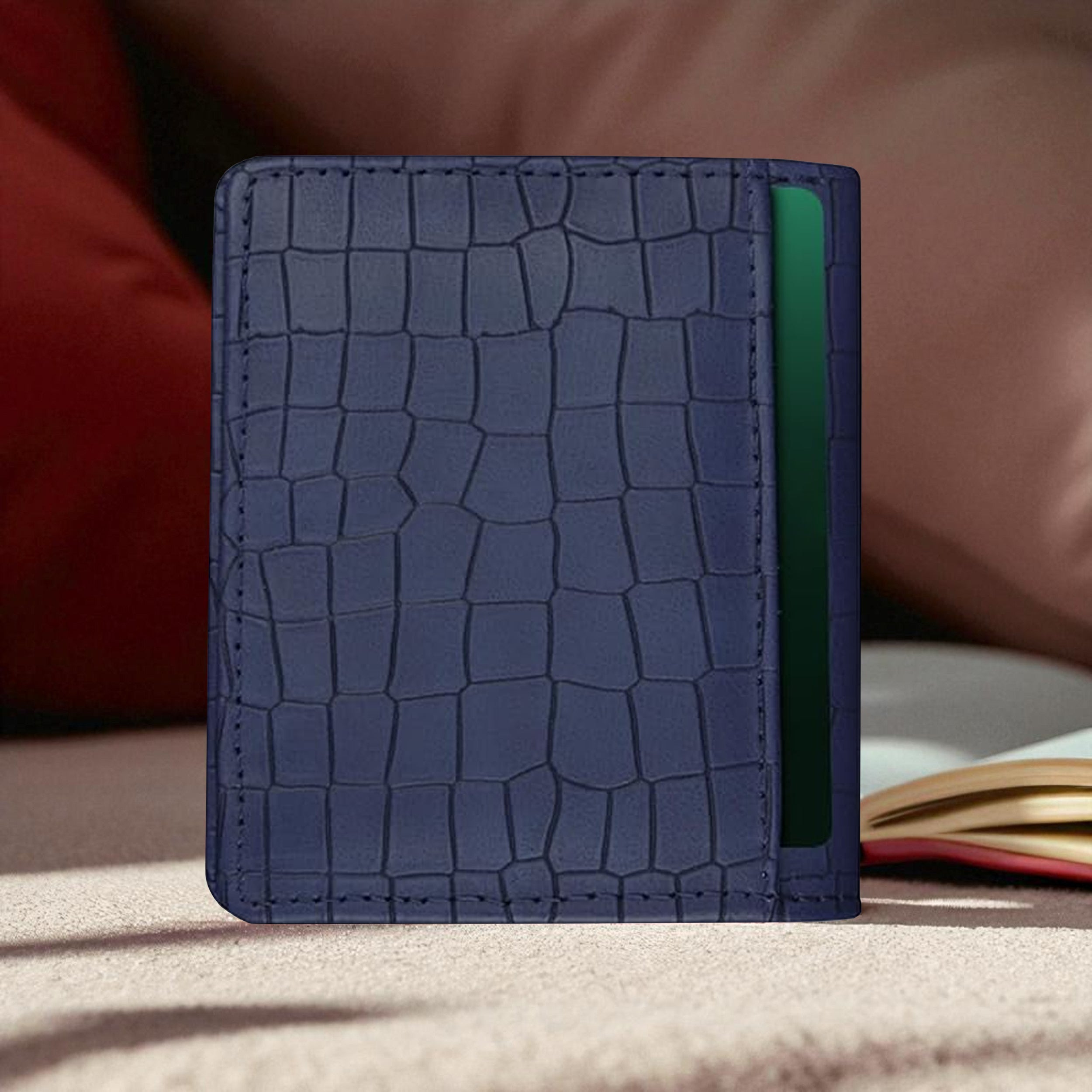 Personalized Croco Design Cardholder With Name - Blue