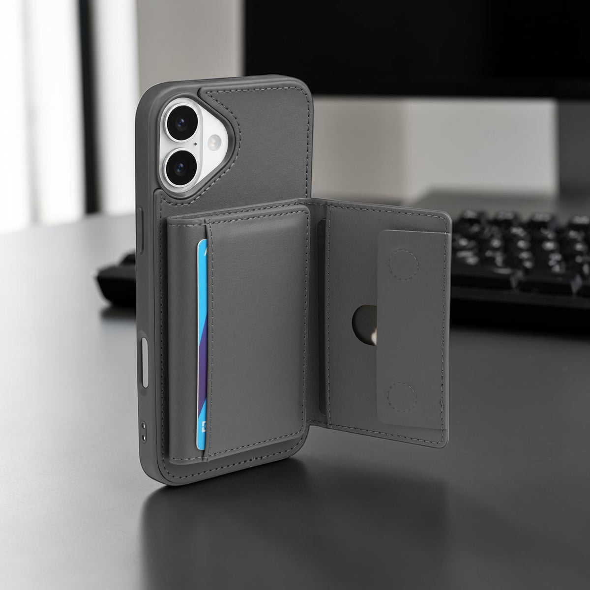 iPhone 16 Plus Magnetic Case with Detachable Cardholder - Grey