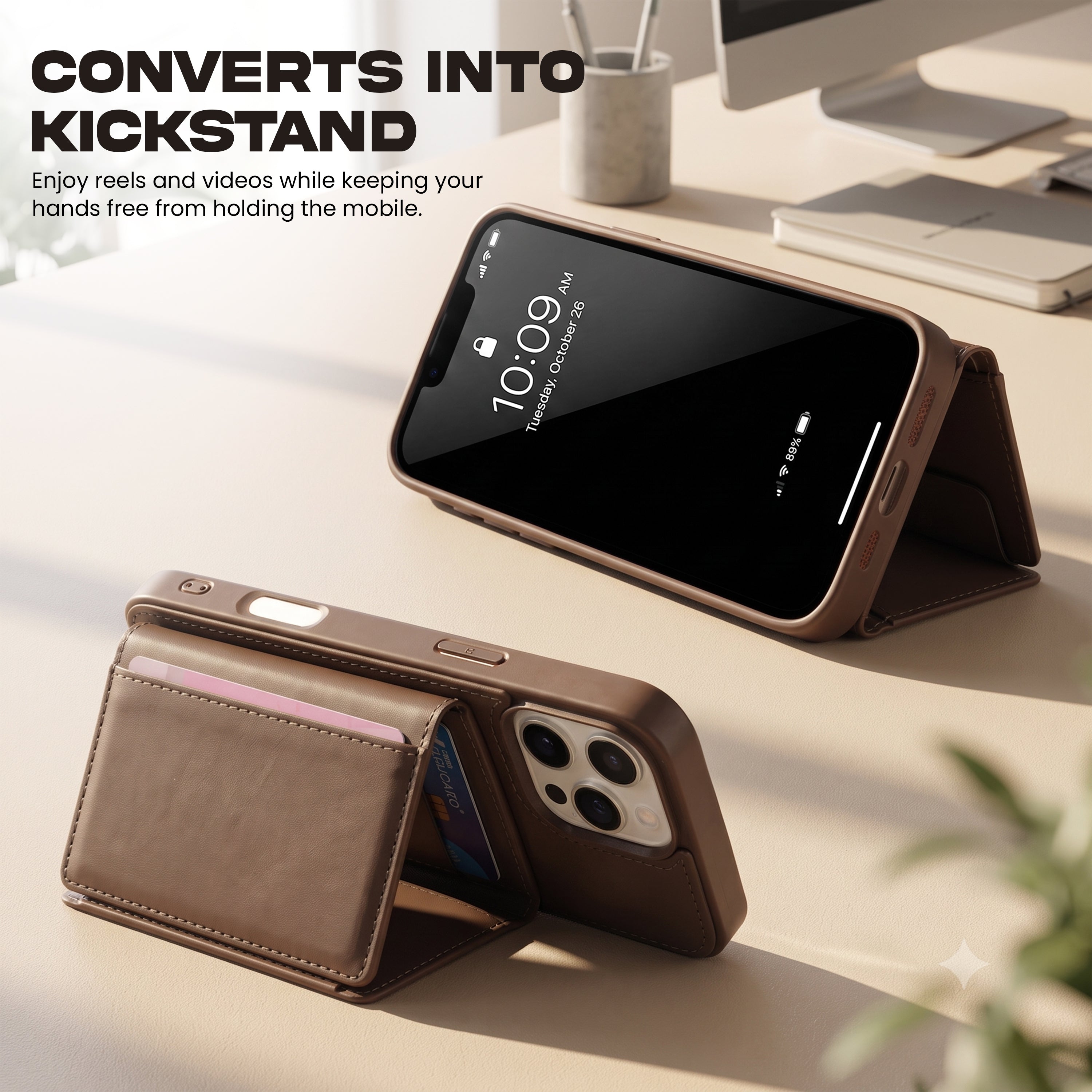 iPhone 16 Pro Max Magnetic Case with Detachable Cardholder - Brown