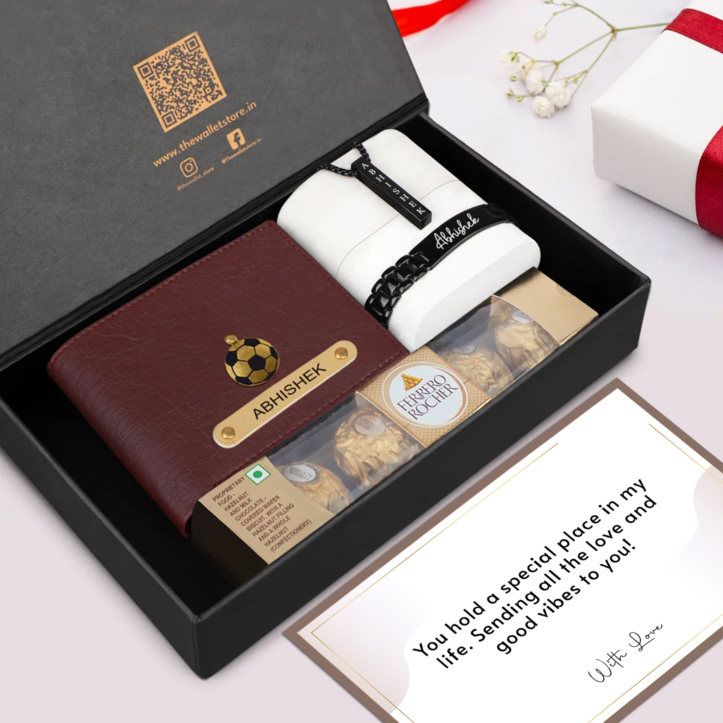 Personalized Premium Delight Wallet, Bracelet & Necklace with Chocolates Gift Set