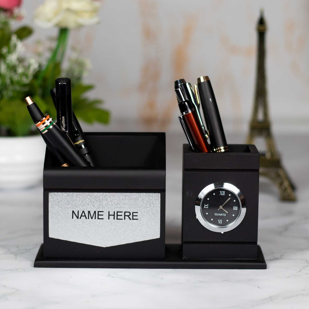 Personalized Pen Holder With Clock