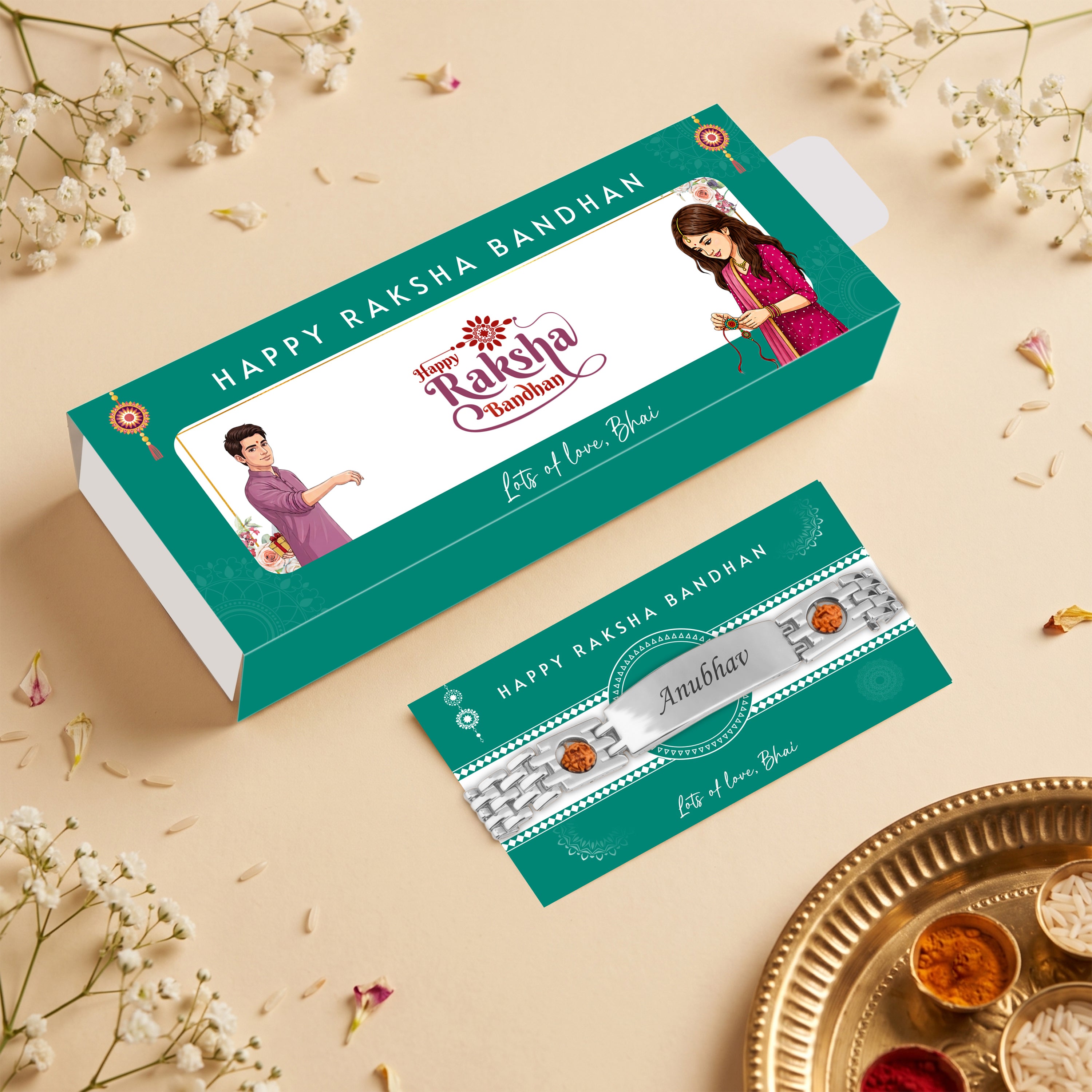 Personalized Rudra Bandhan Bracelet Rakhi With Gift Box - Silver