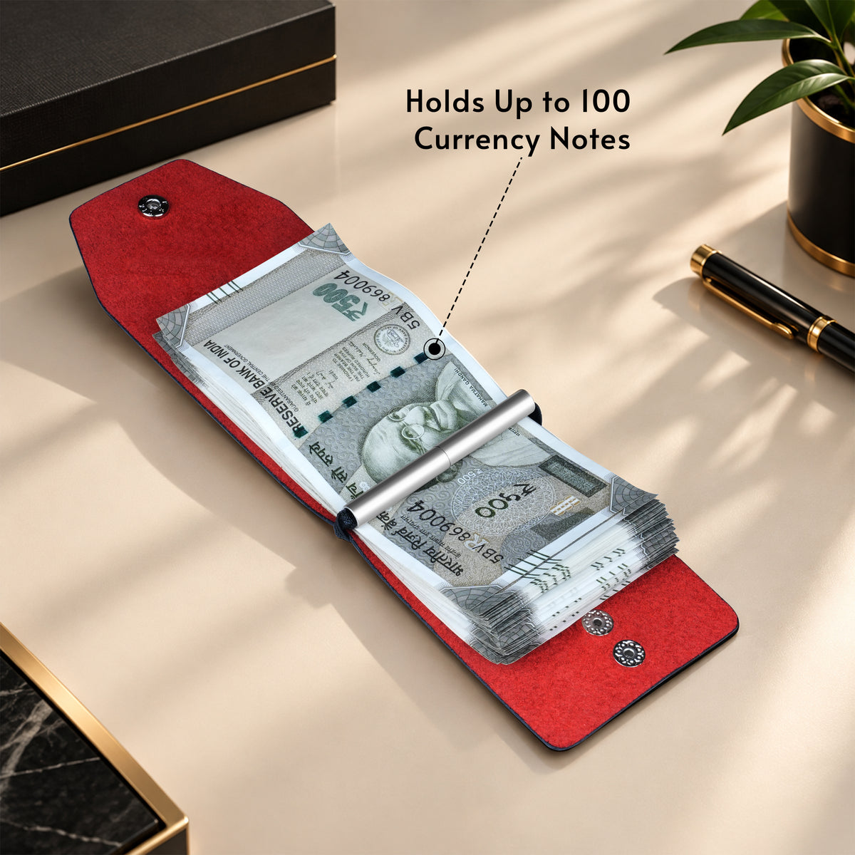 Cash Wrap Slim Leather Wallet - Red
