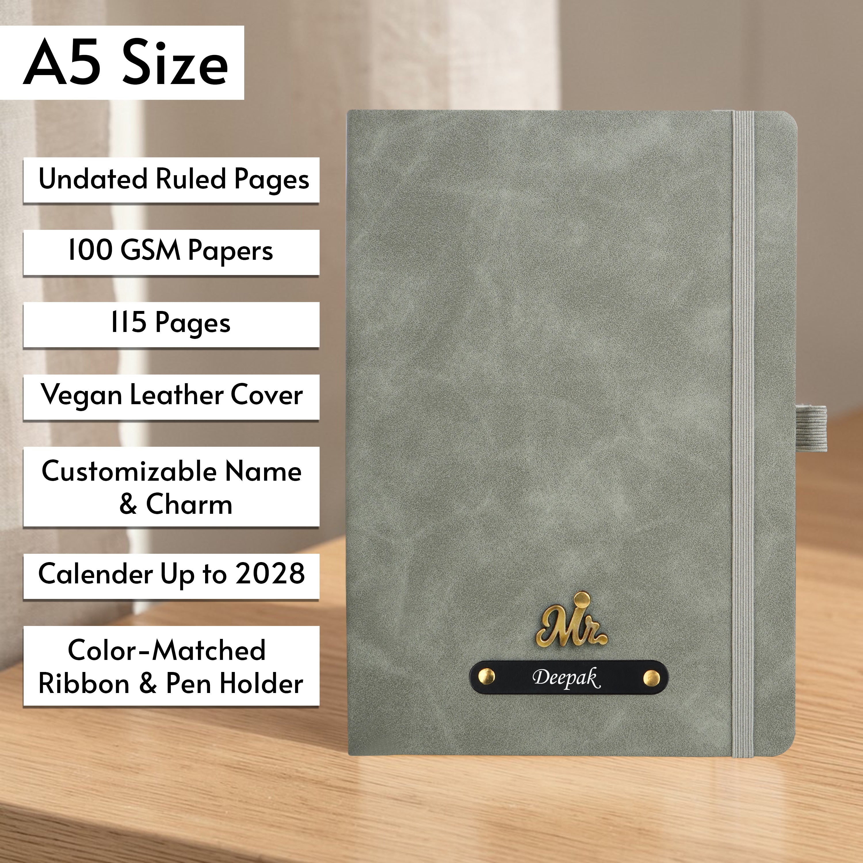 Personalized Inkspire Diary With Name & Charm - Grey