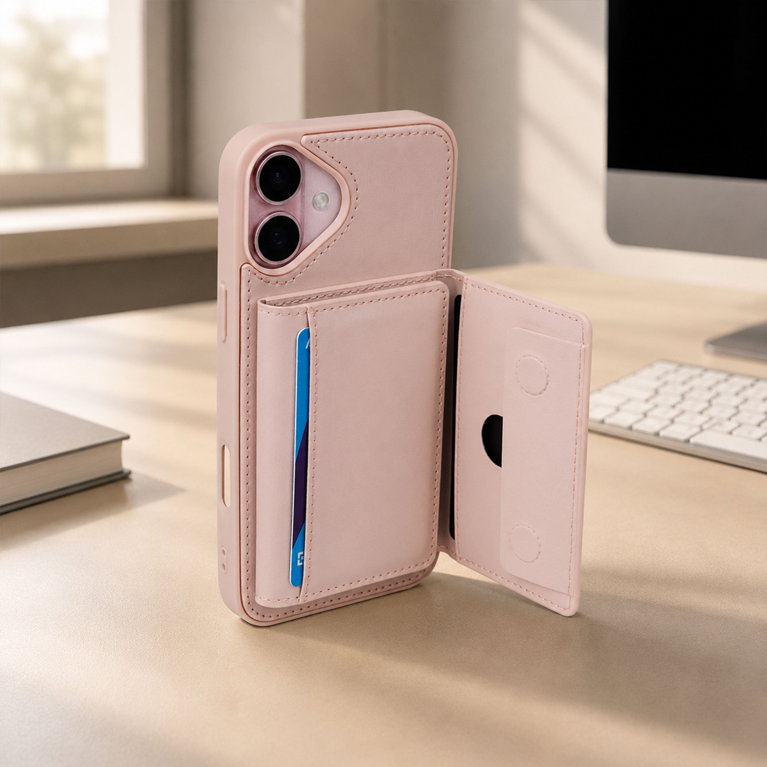 iPhone 16 Plus Magnetic Case with Detachable Cardholder - Pink
