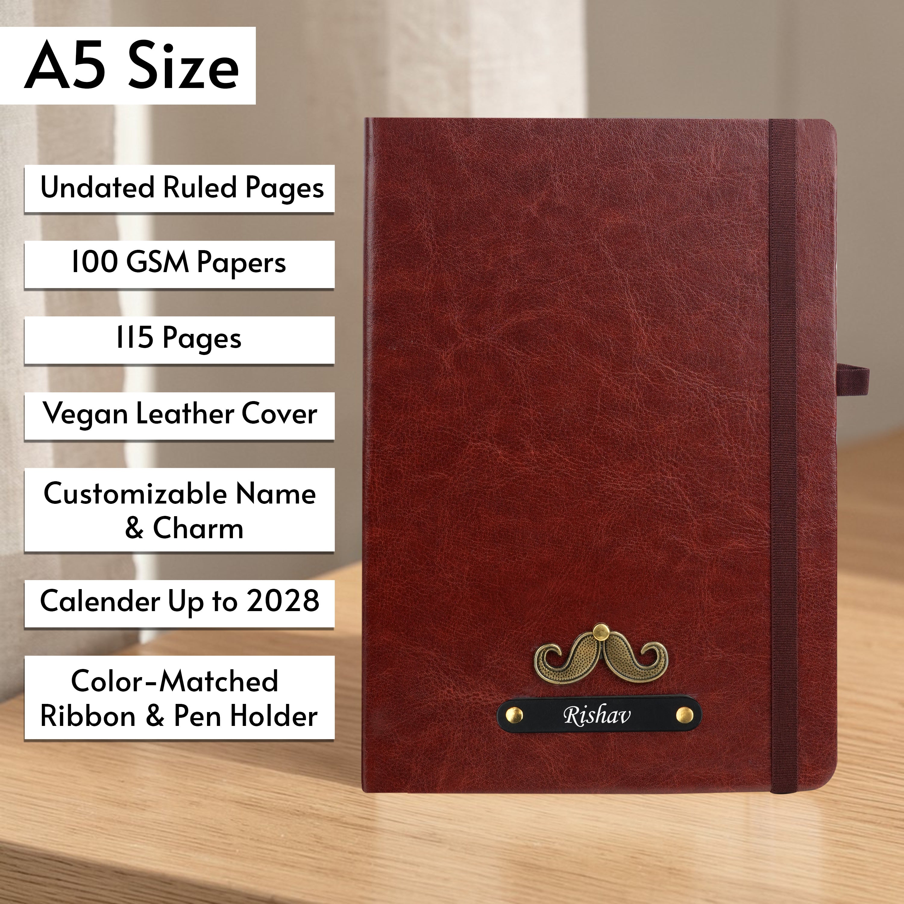 Personalized Inkspire Diary With Name & Charm - Brown