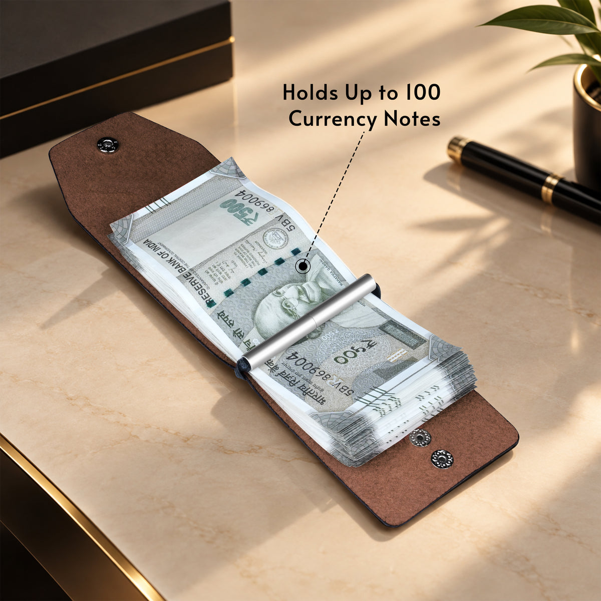 Cash Wrap Slim Leather Wallet - Brown