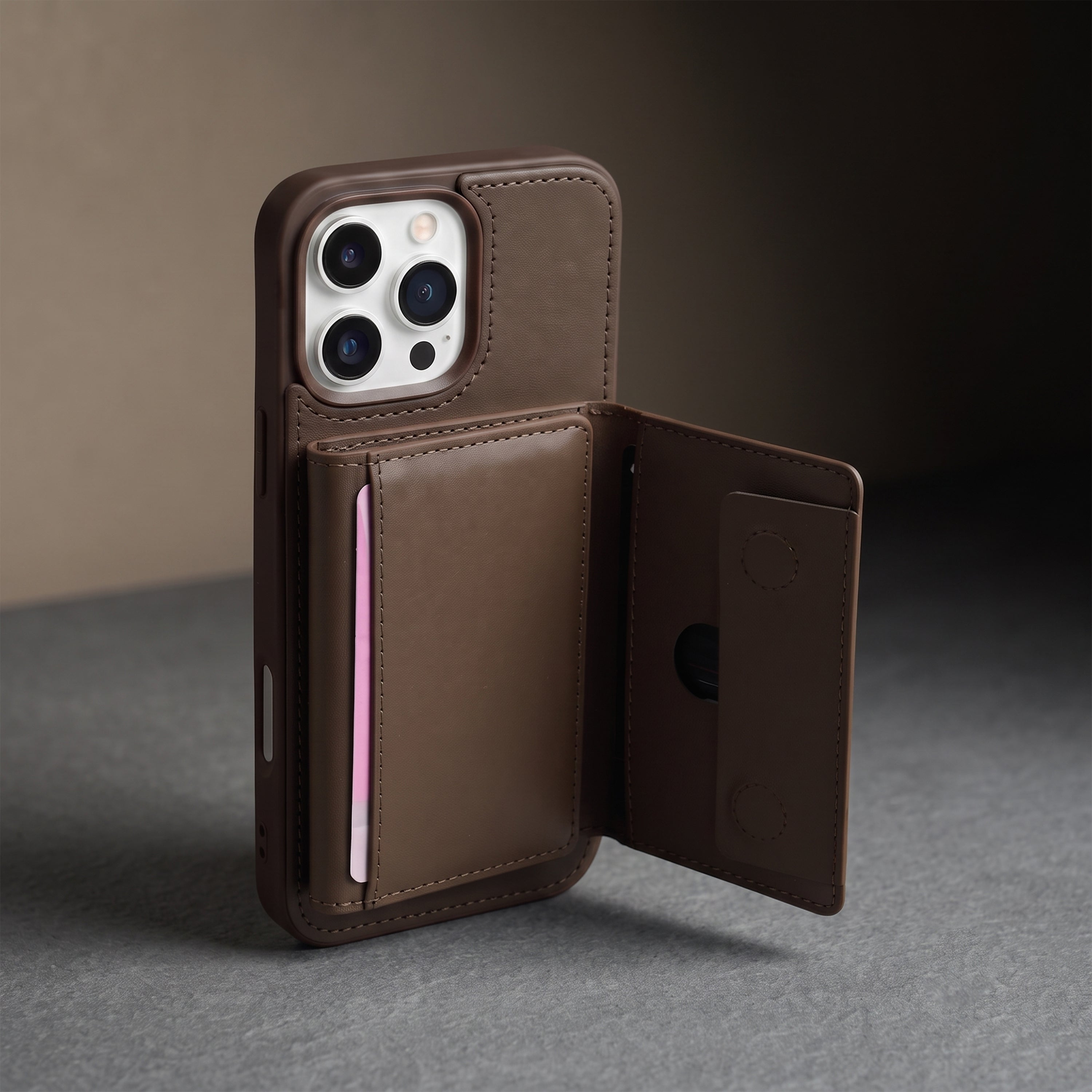 iPhone 16 Pro Max Magnetic Case with Detachable Cardholder - Brown