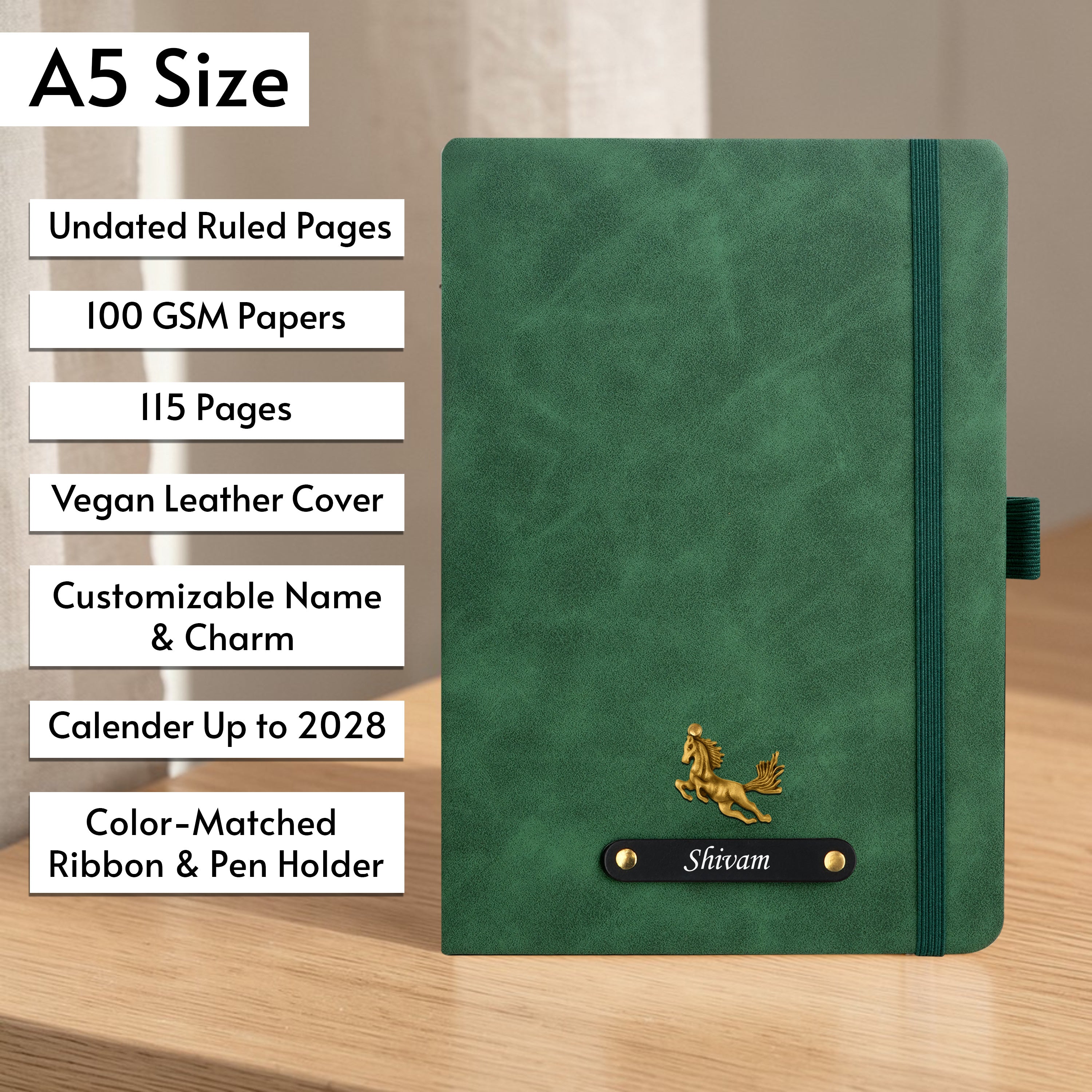 Personalized Inkspire Diary With Name & Charm - Green