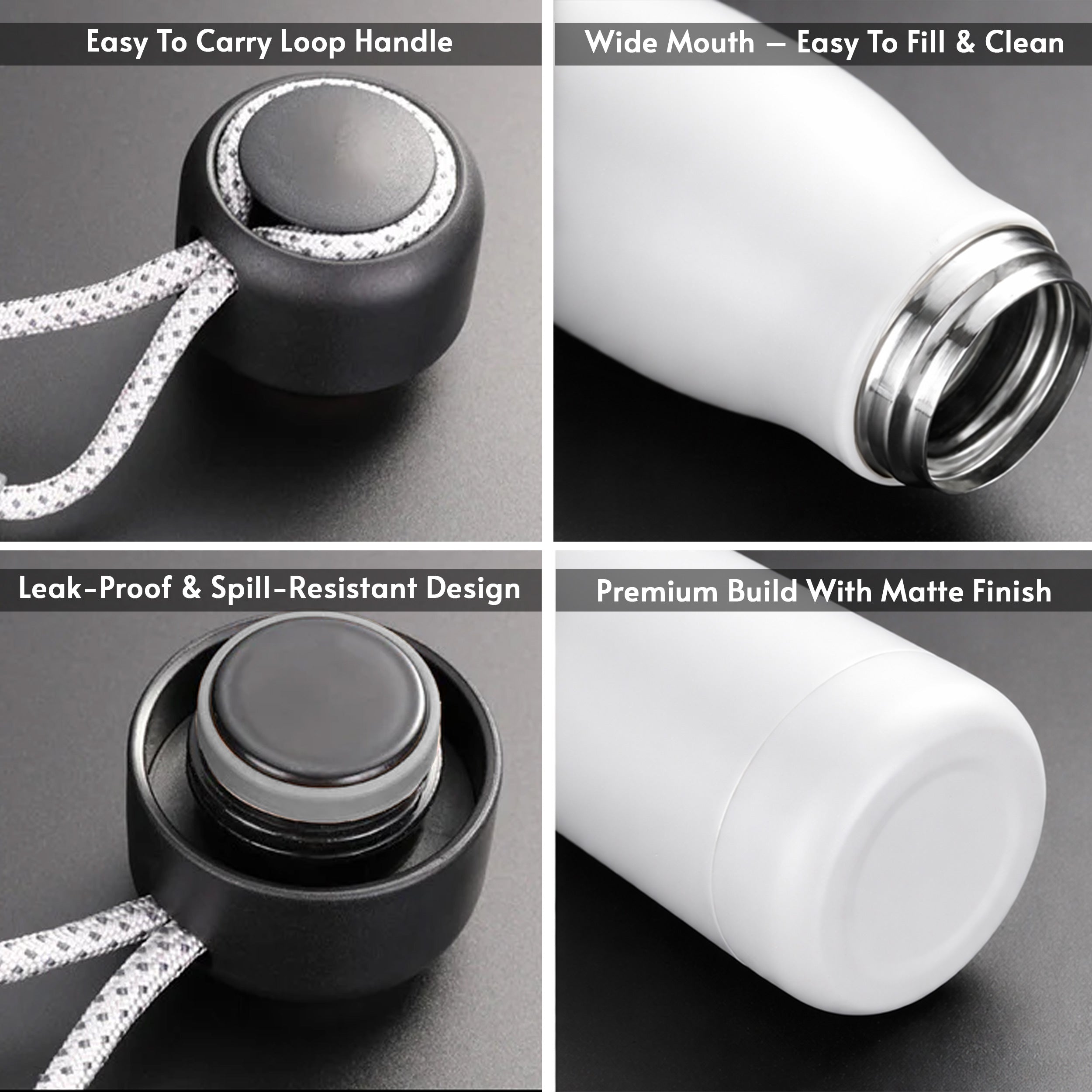 PureSip Personalized Stainless Steel Water Bottle - White