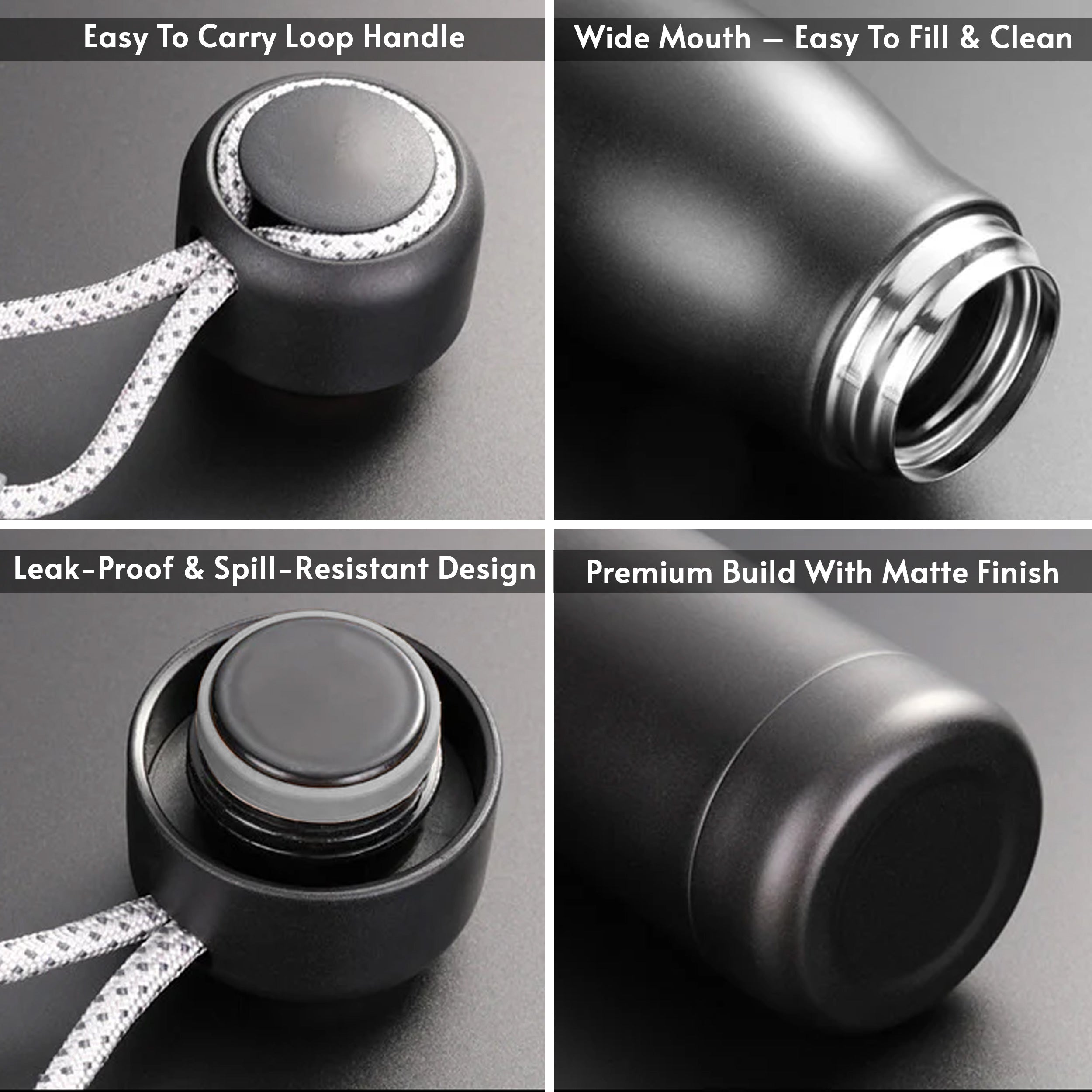 PureSip Personalized Stainless Steel Water Bottle - Black
