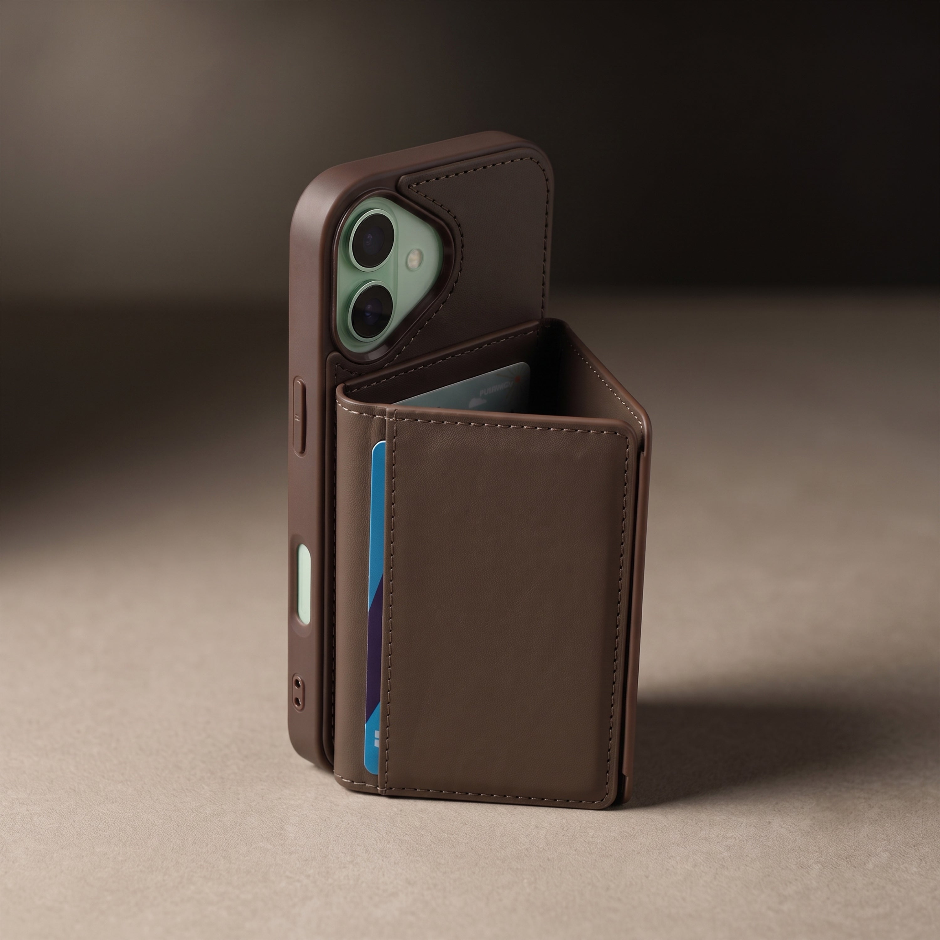 iPhone 16 Magnetic Case with Detachable Cardholder - Brown