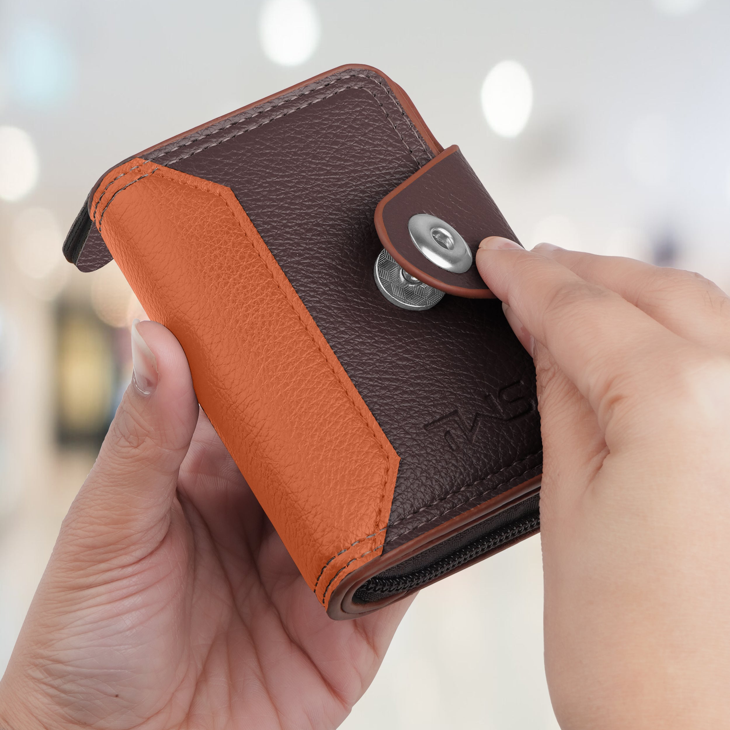 Secure Mate Vegan Leather Zipper Wallet - Brown Tan