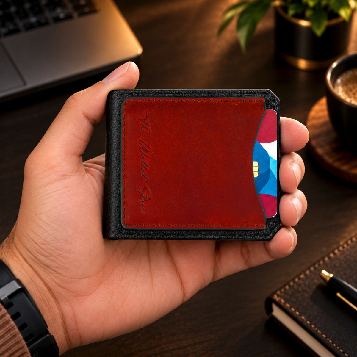 Hunter Dual-Tone Leather Men's Wallet with Magnetic Closure - Red