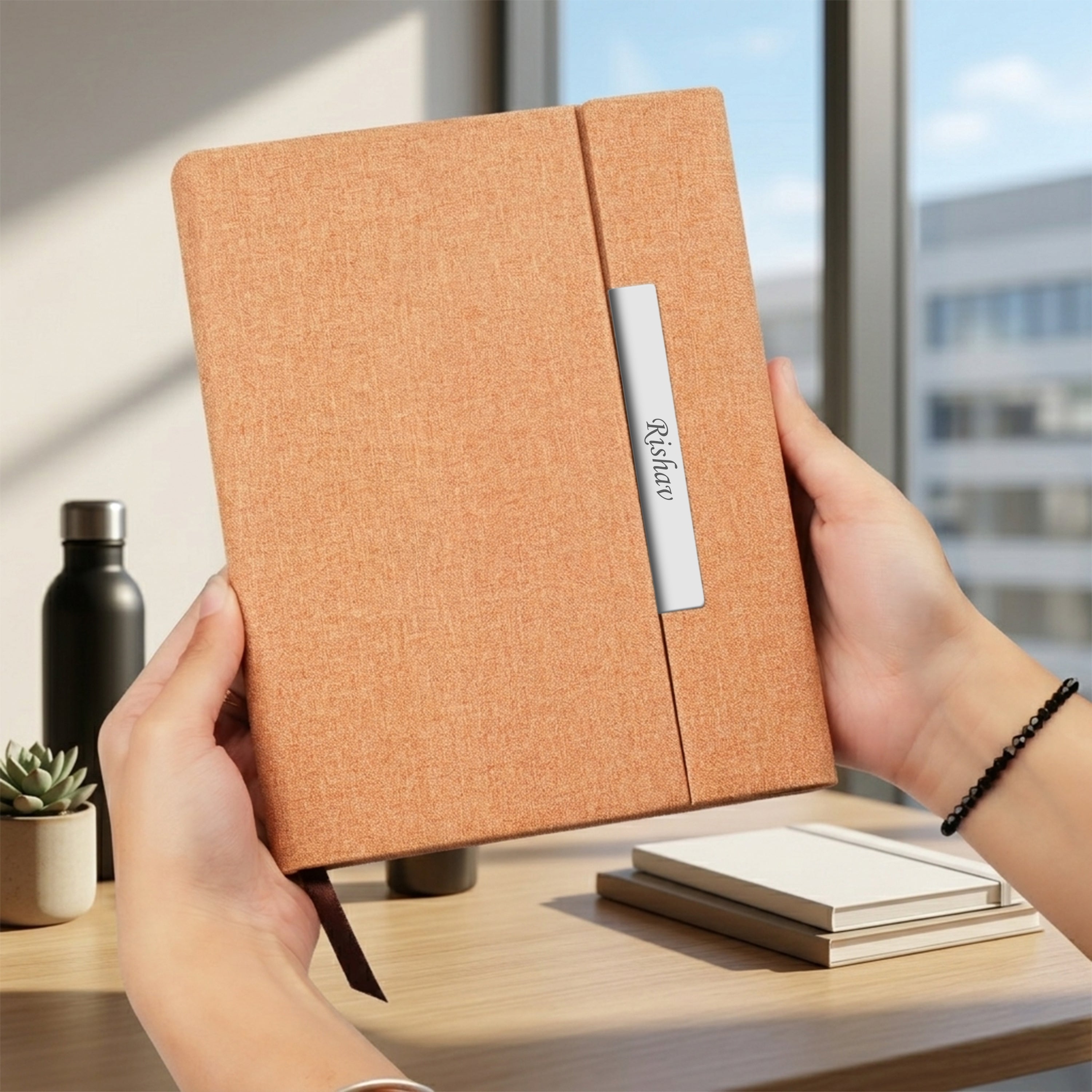 Monarch Personalized A5 Leatherette Diary & Pen Set - Jute Beige