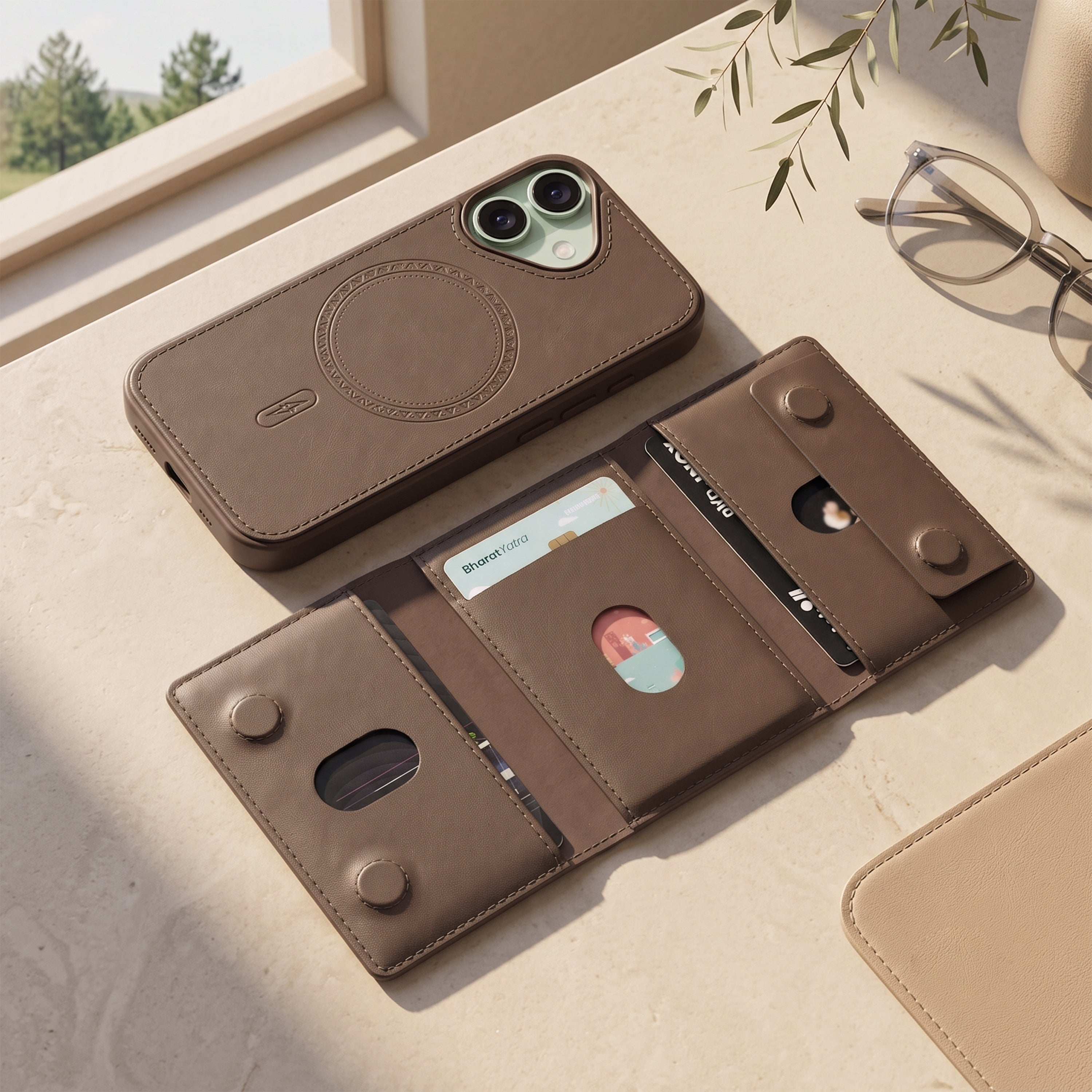 iPhone 17 Magnetic Case with Detachable Cardholder - Brown