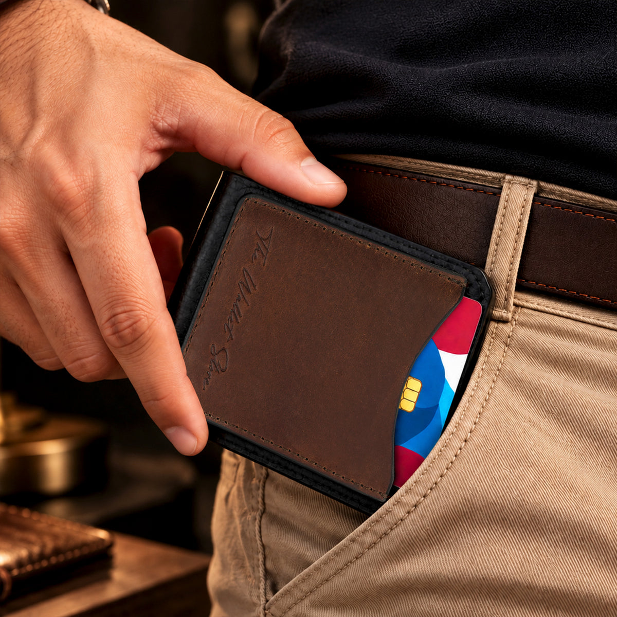 Hunter Dual-Tone Leather Men's Wallet with Magnetic Closure - Dark Brown
