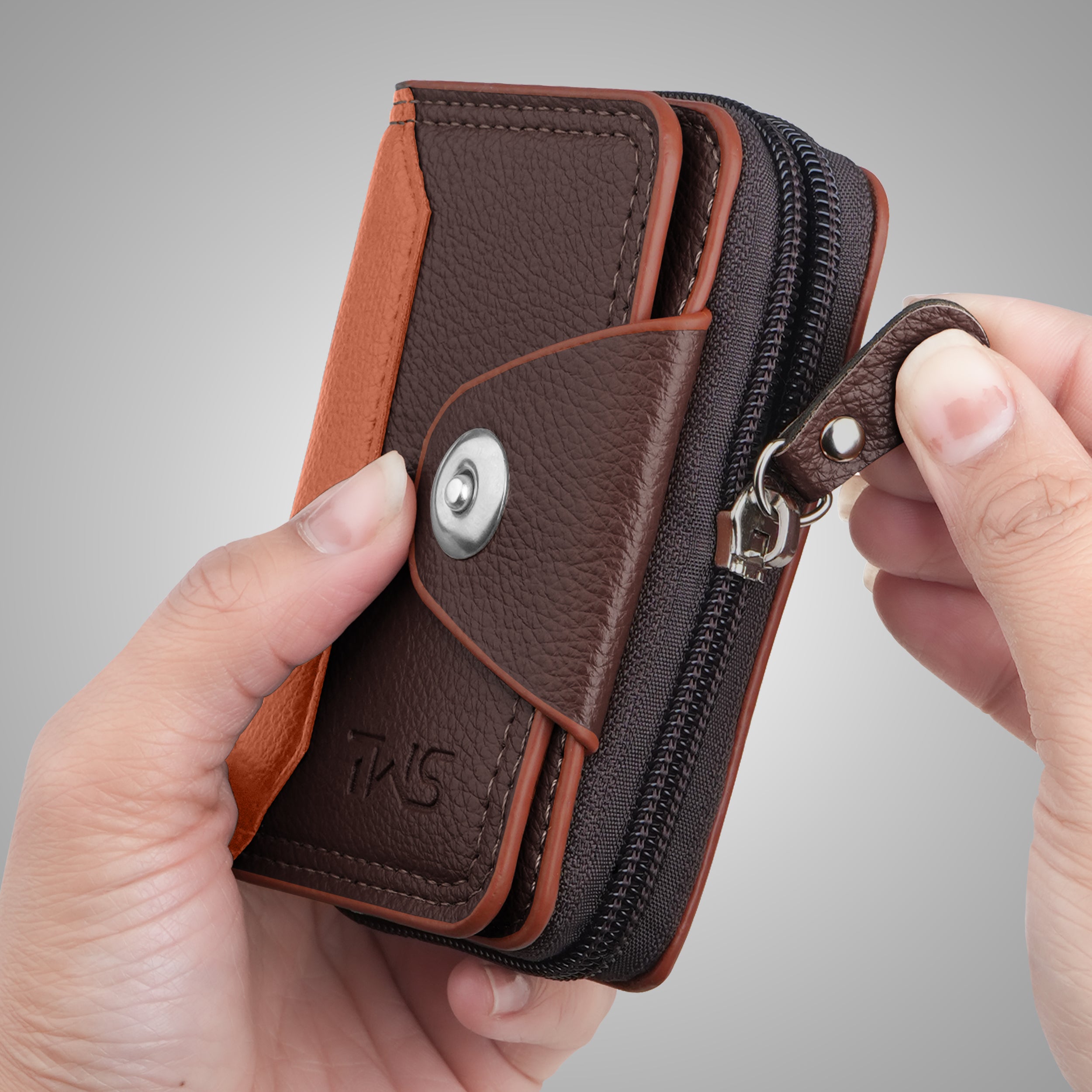 Secure Mate Vegan Leather Zipper Wallet - Brown Tan