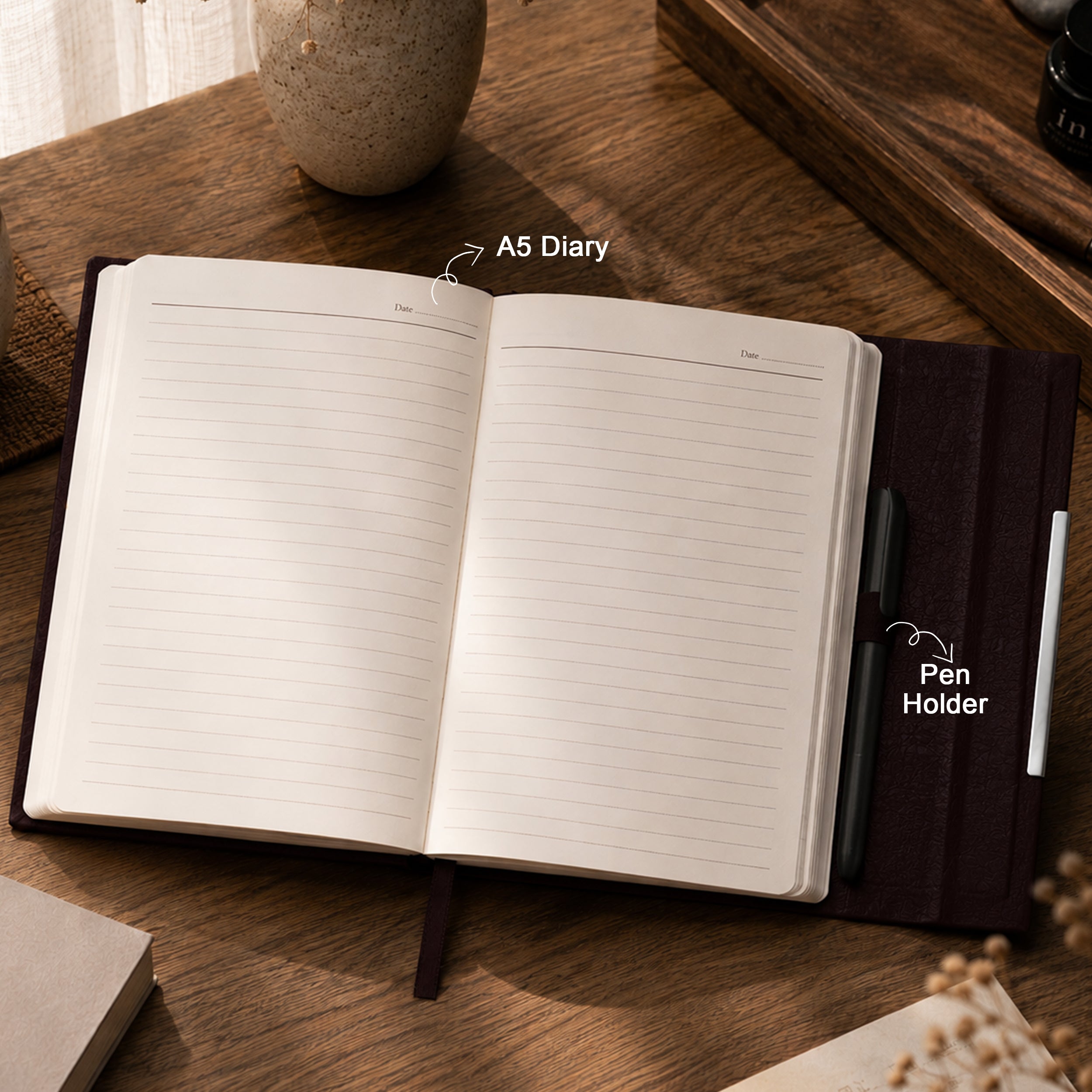 Monarch Personalized A5 Leatherette Diary & Pen Set - Brown