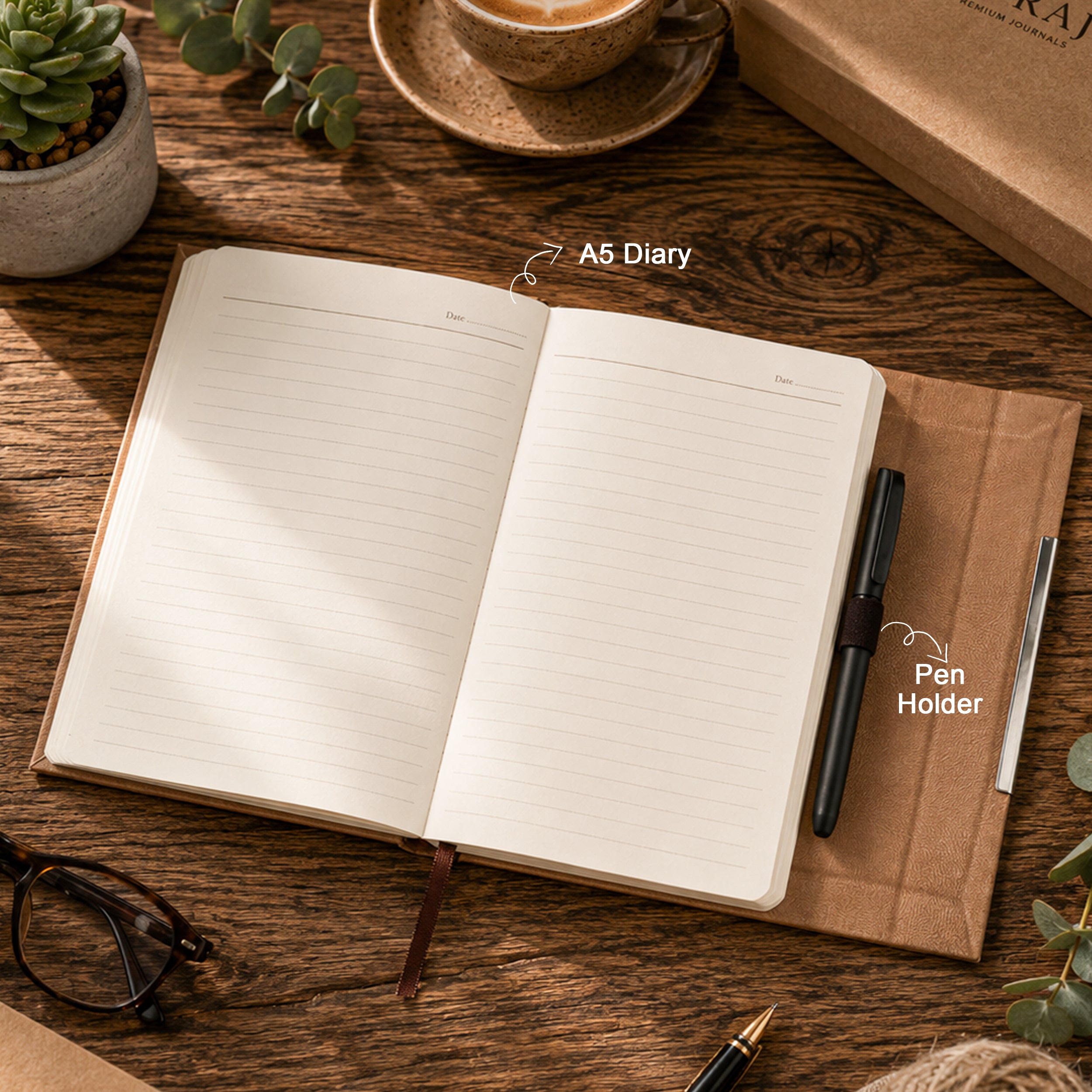 Monarch Personalized A5 Leatherette Diary & Pen Set - Beige