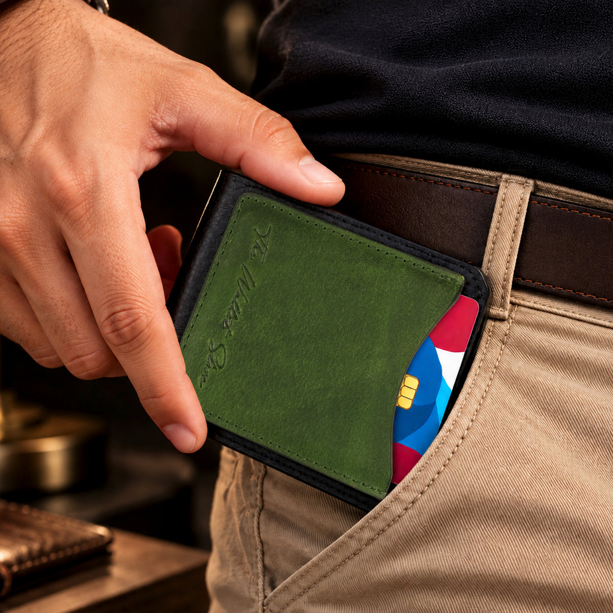 Hunter Dual-Tone Leather Men's Wallet with Magnetic Closure - Green