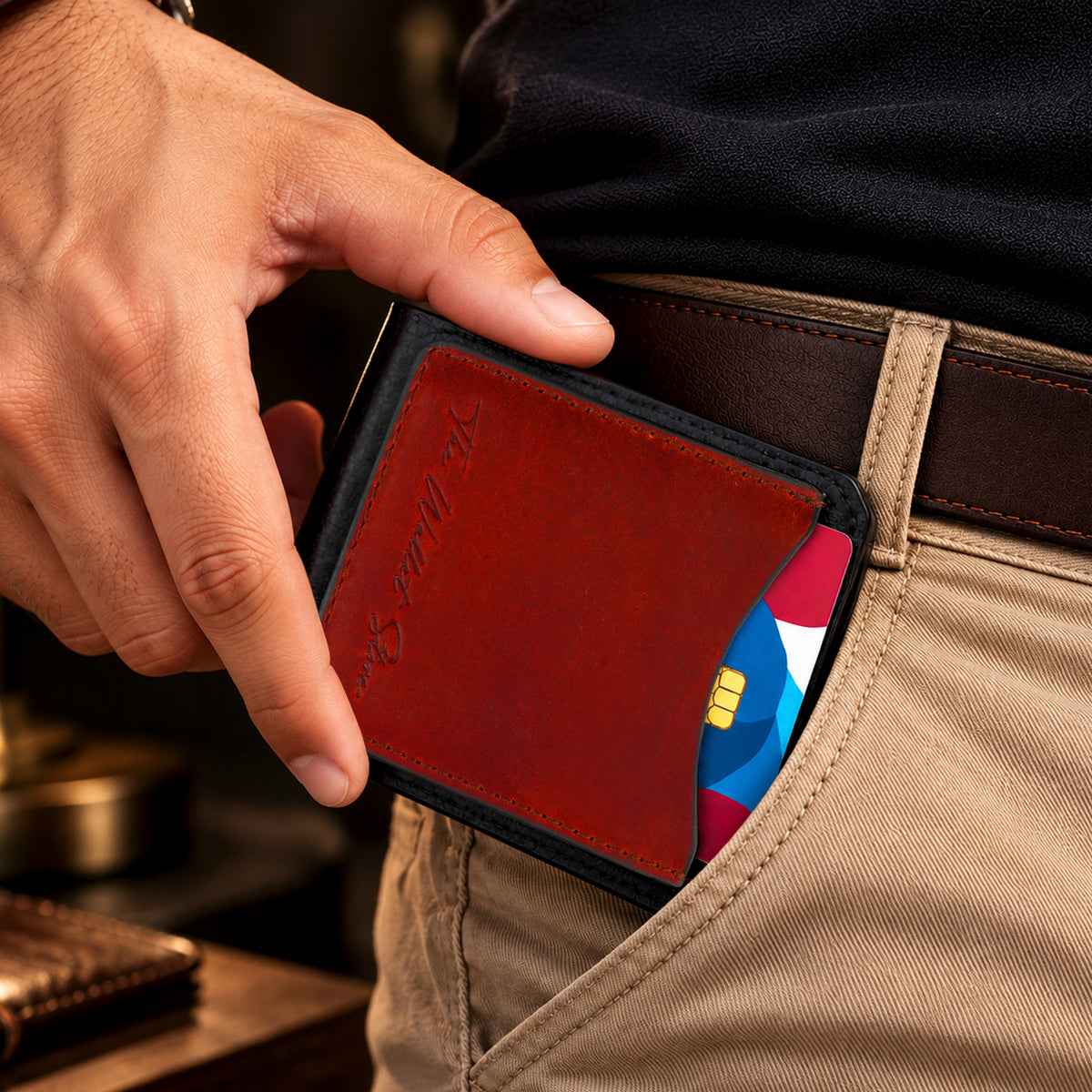 Hunter Dual-Tone Leather Men's Wallet with Magnetic Closure - Red