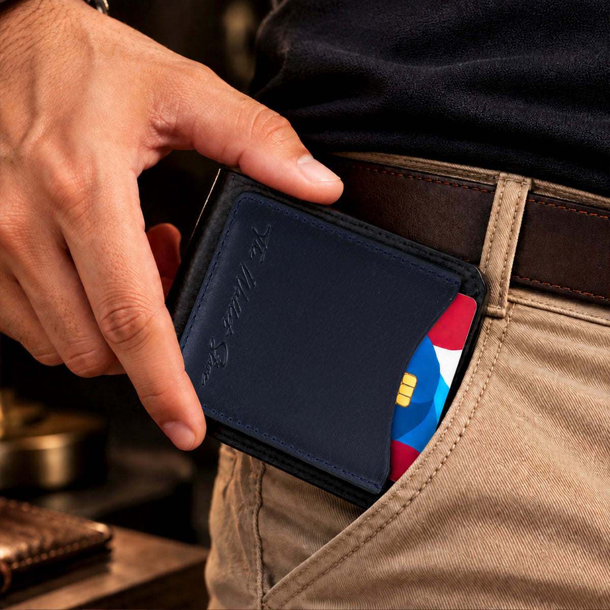 Hunter Dual-Tone Leather Men's Wallet with Magnetic Closure - Blue