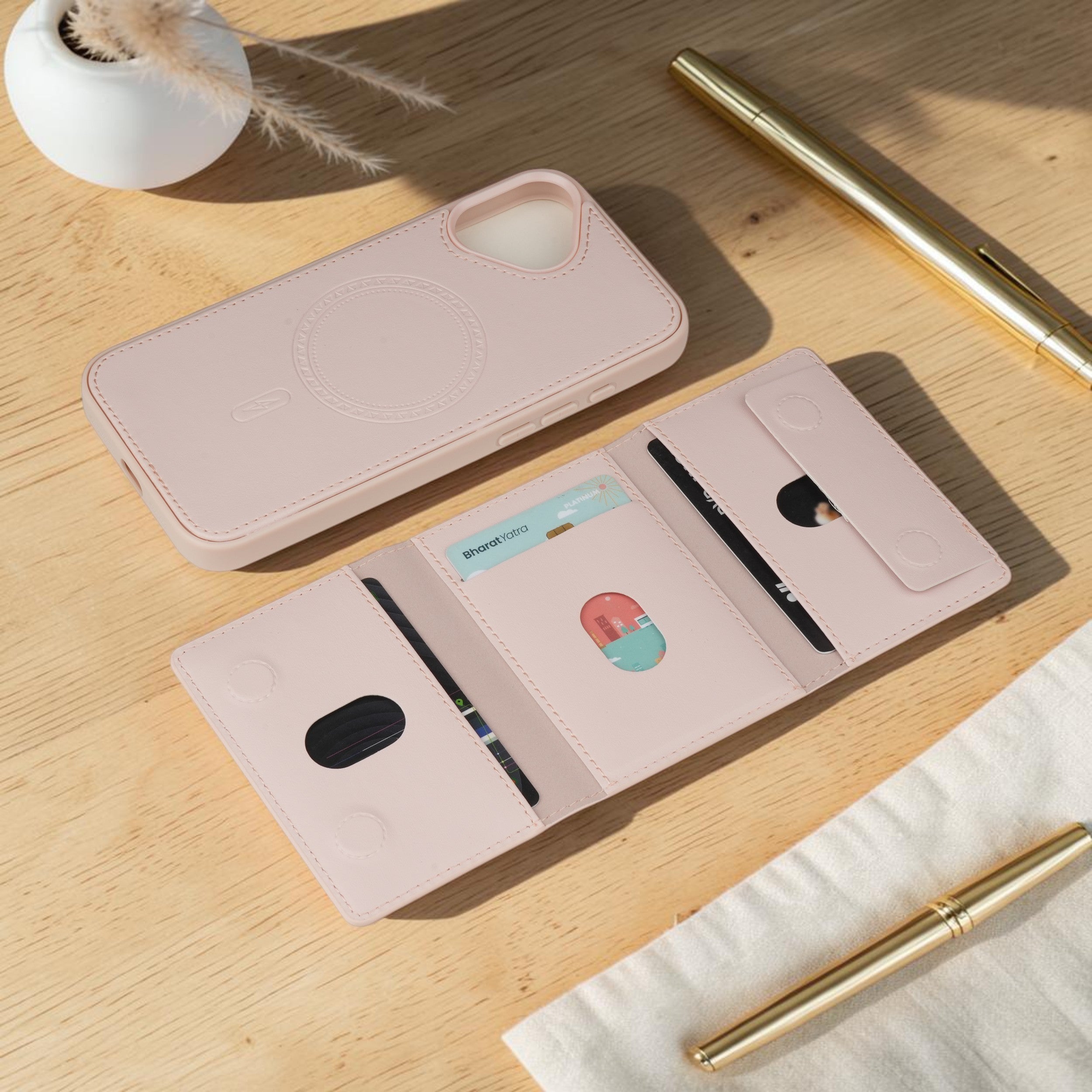 iPhone 16 Plus Magnetic Case with Detachable Cardholder - Pink