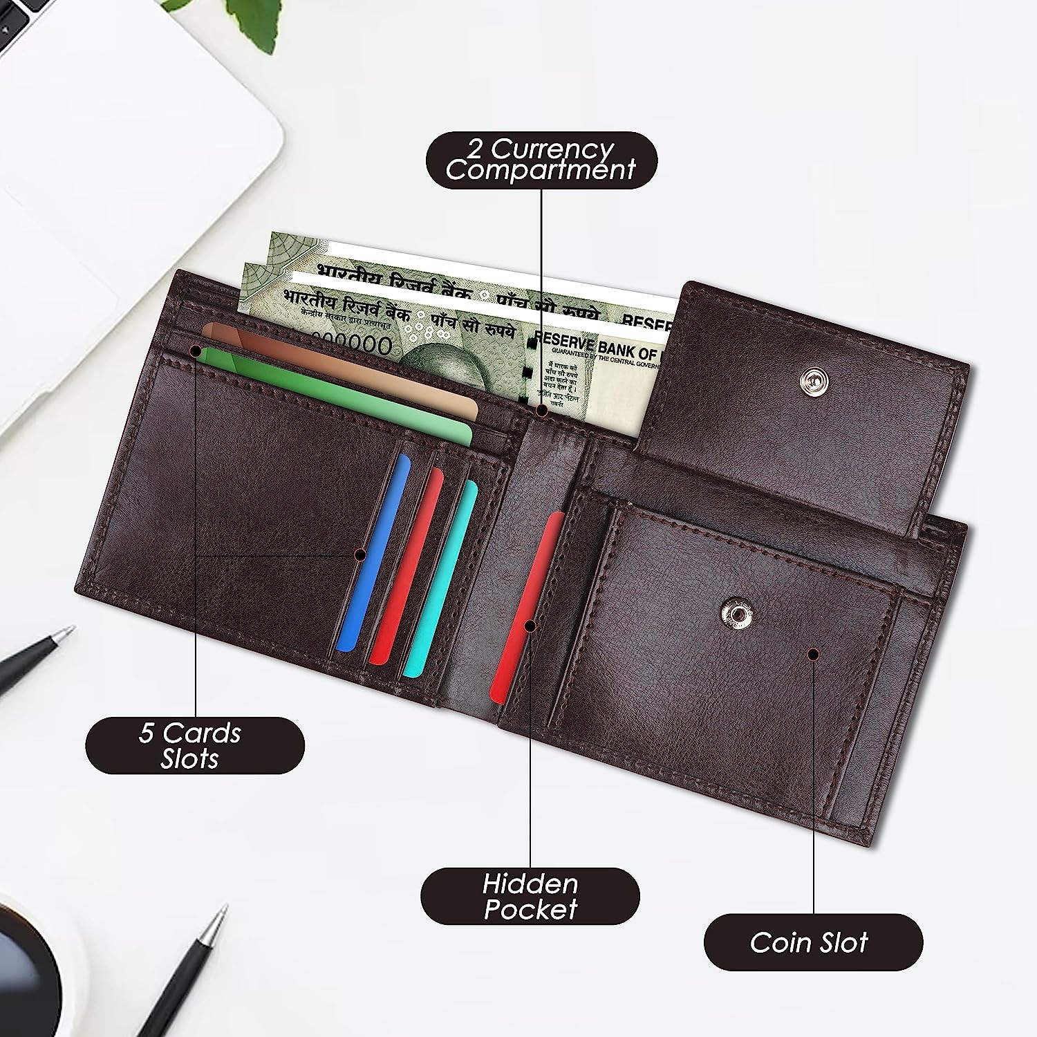 Personalized Solid Leather Wallet & Rudraksh Bracelet Gift Set