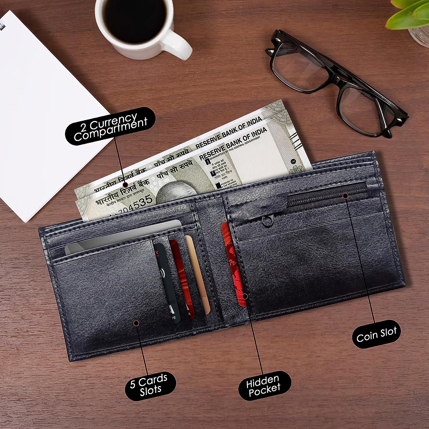 Personalized Solid Leather Wallet & Rudraksh Bracelet Gift Set