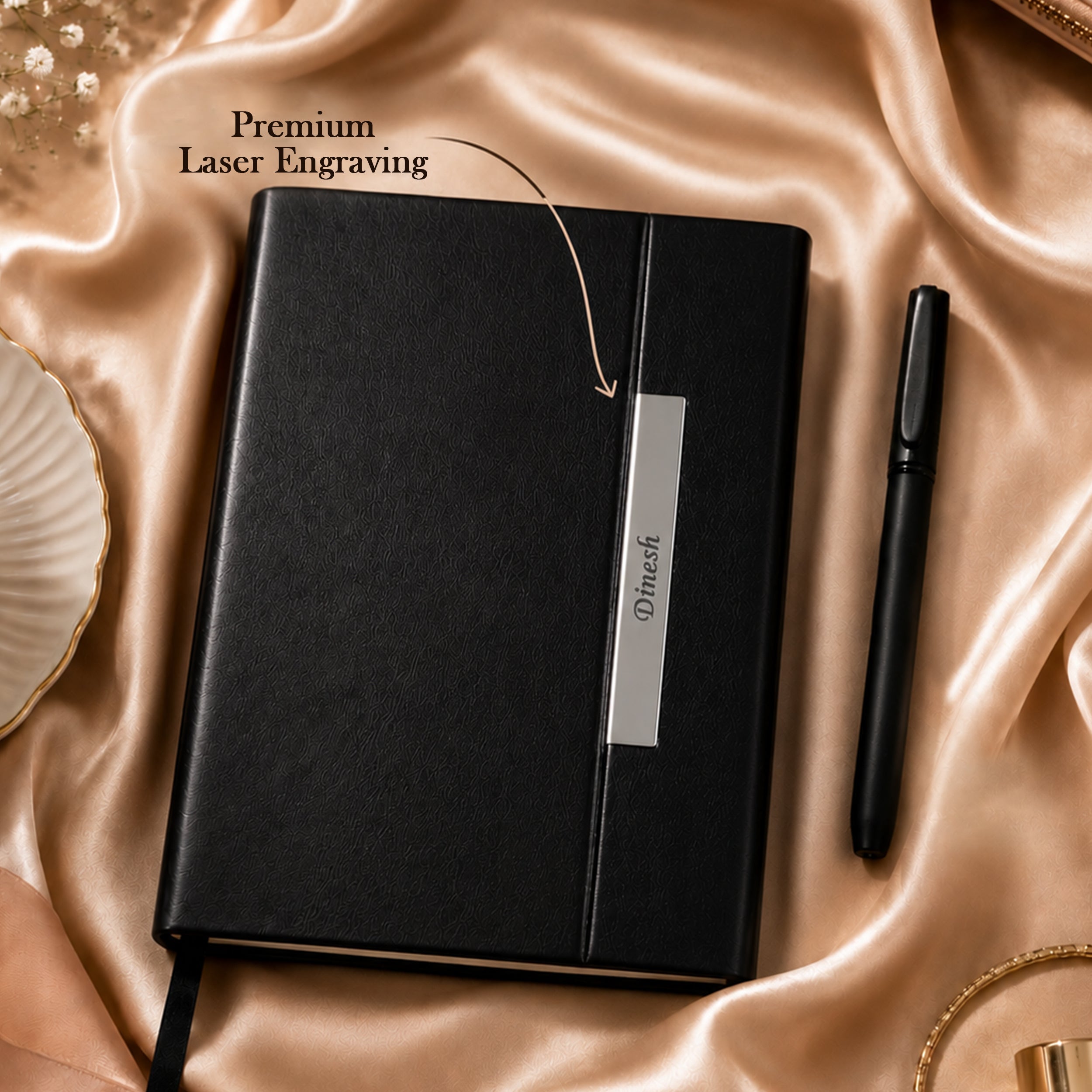 Monarch Personalized A5 Leatherette Diary & Pen Set - Black