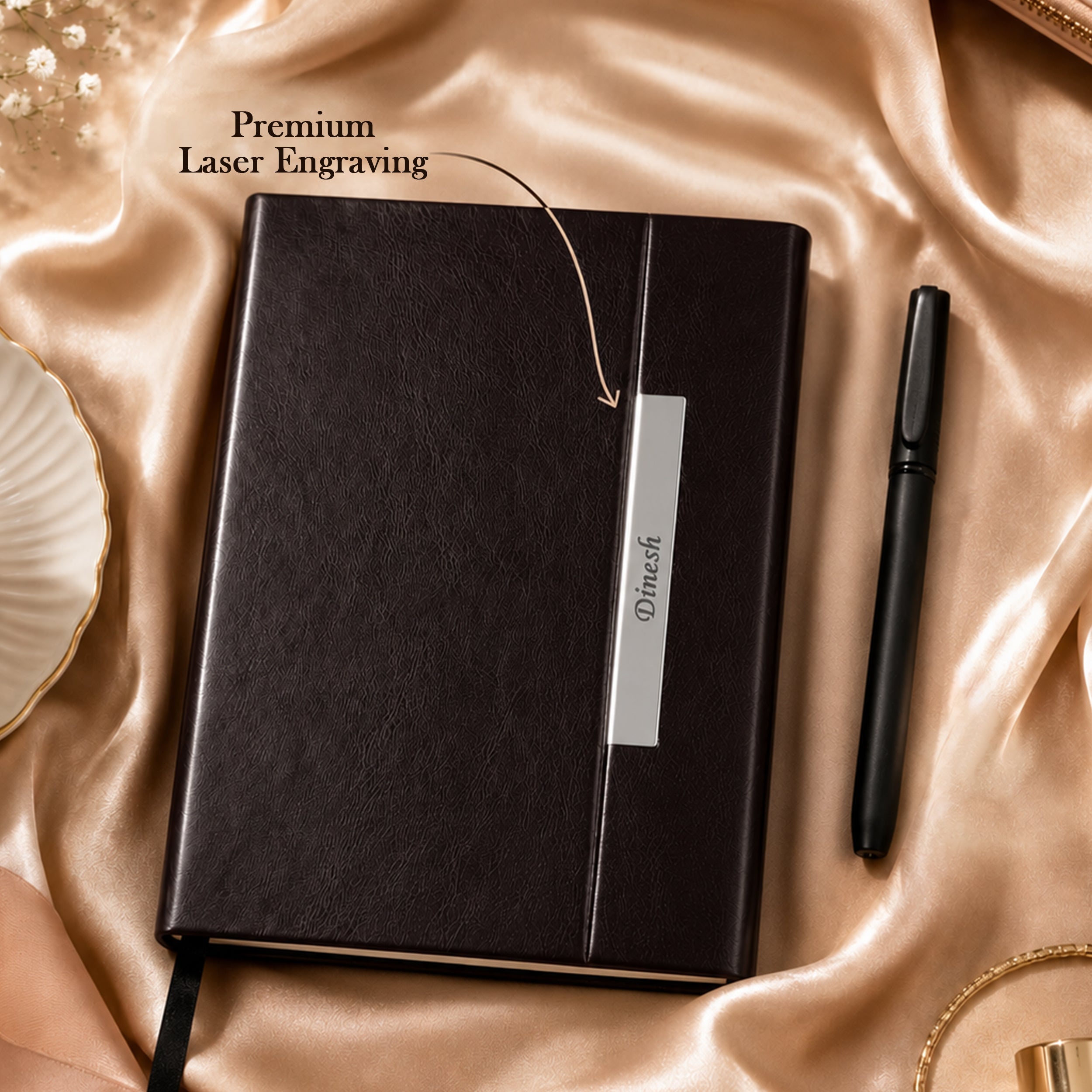Monarch Personalized A5 Leatherette Diary & Pen Set - Brown