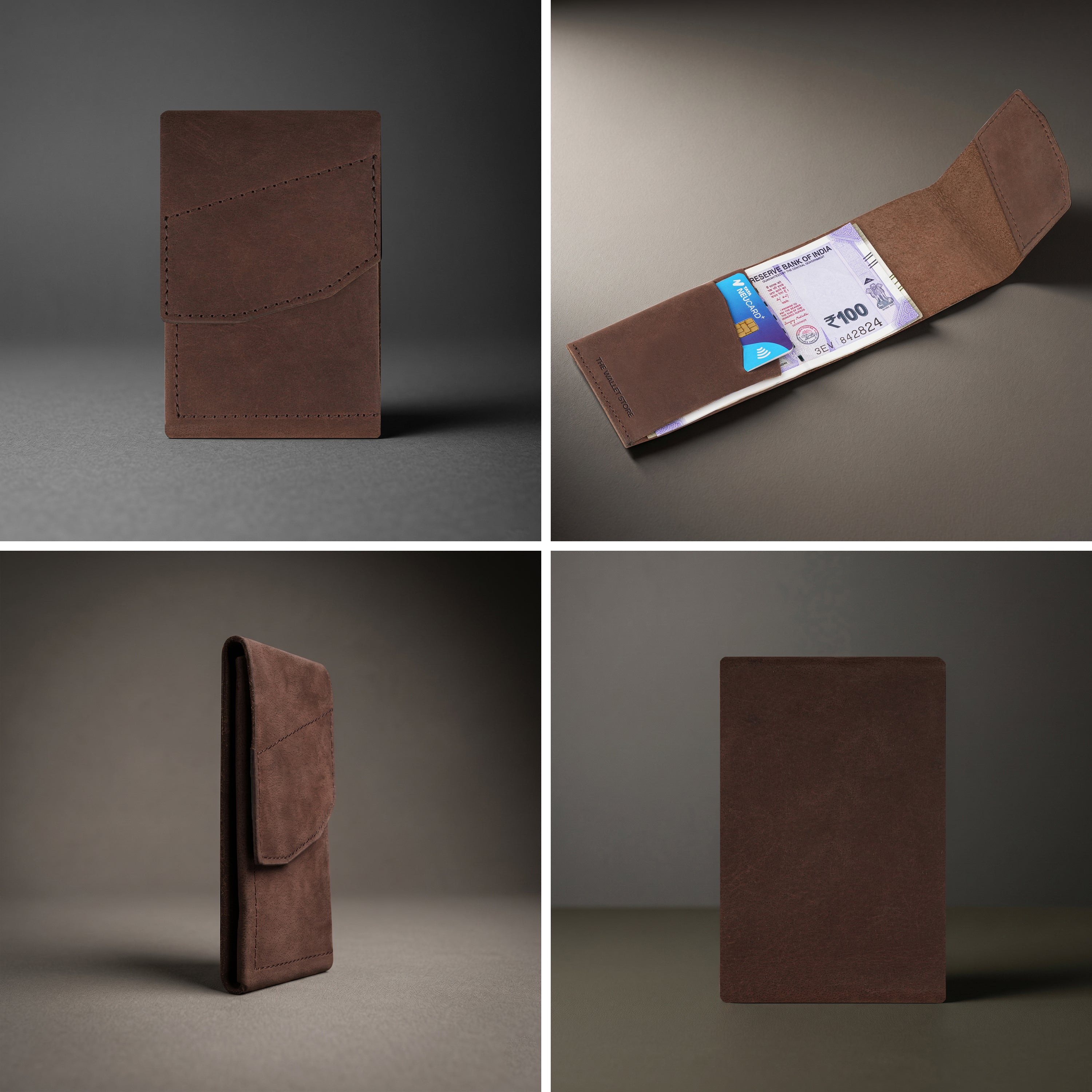 Flip Genuine Leather Wallet With Magnetic Closure - Brown
