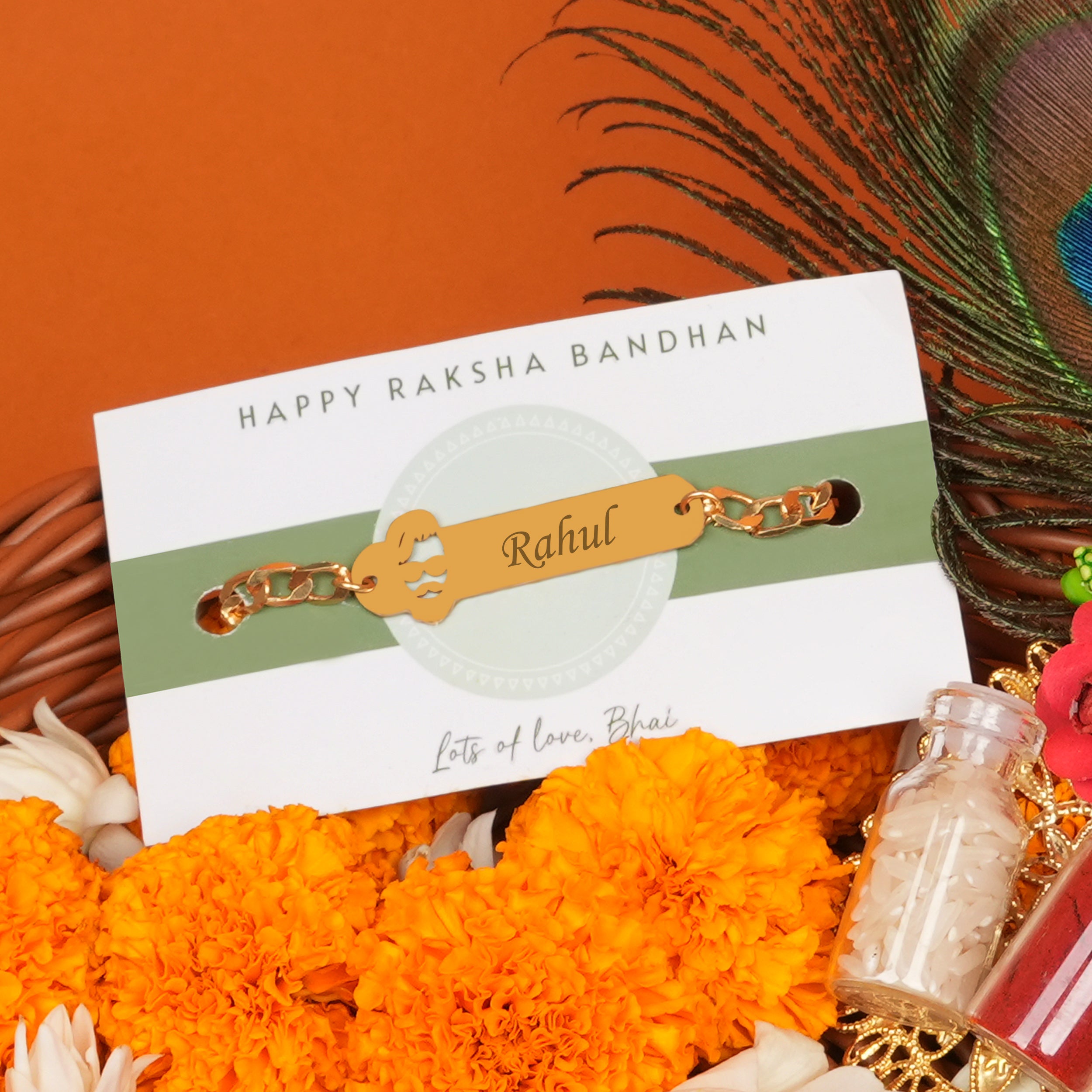 Personalized Beard Face Metallic Rakhi With Name