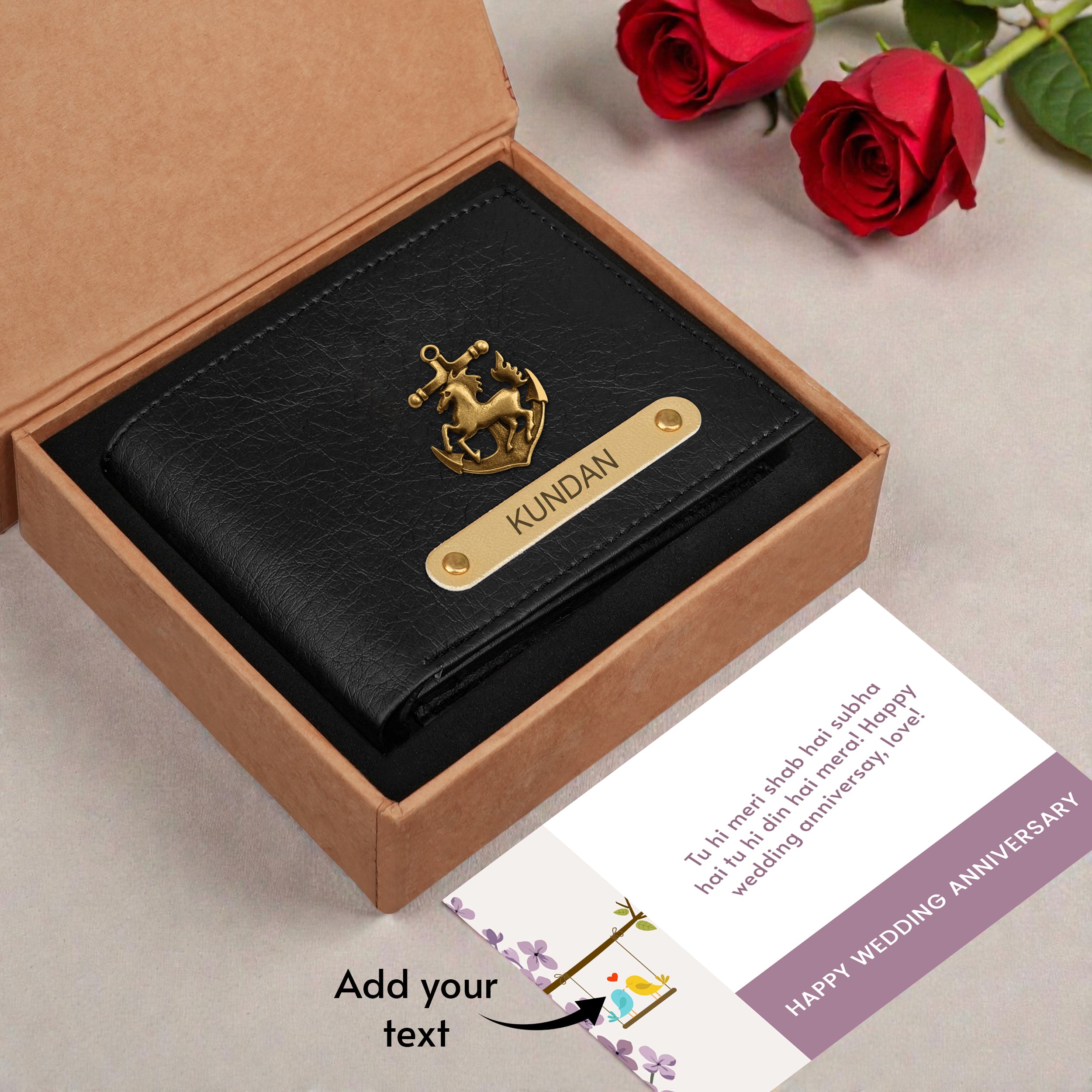 Premium Quality Textured Wallet With Name & Charm For Him