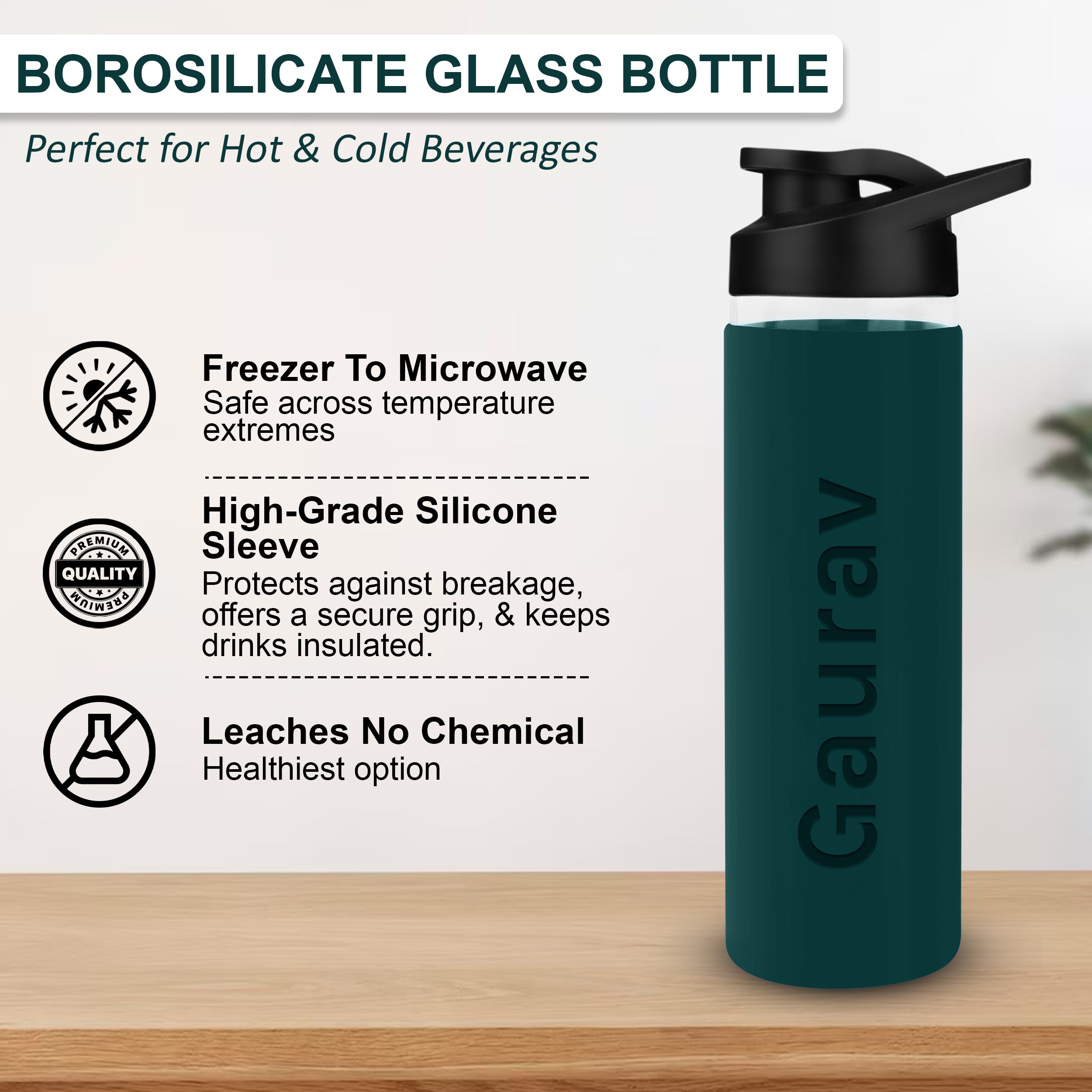 Personalized Pure Wrap Borosilicate Sipper Bottle - Green
