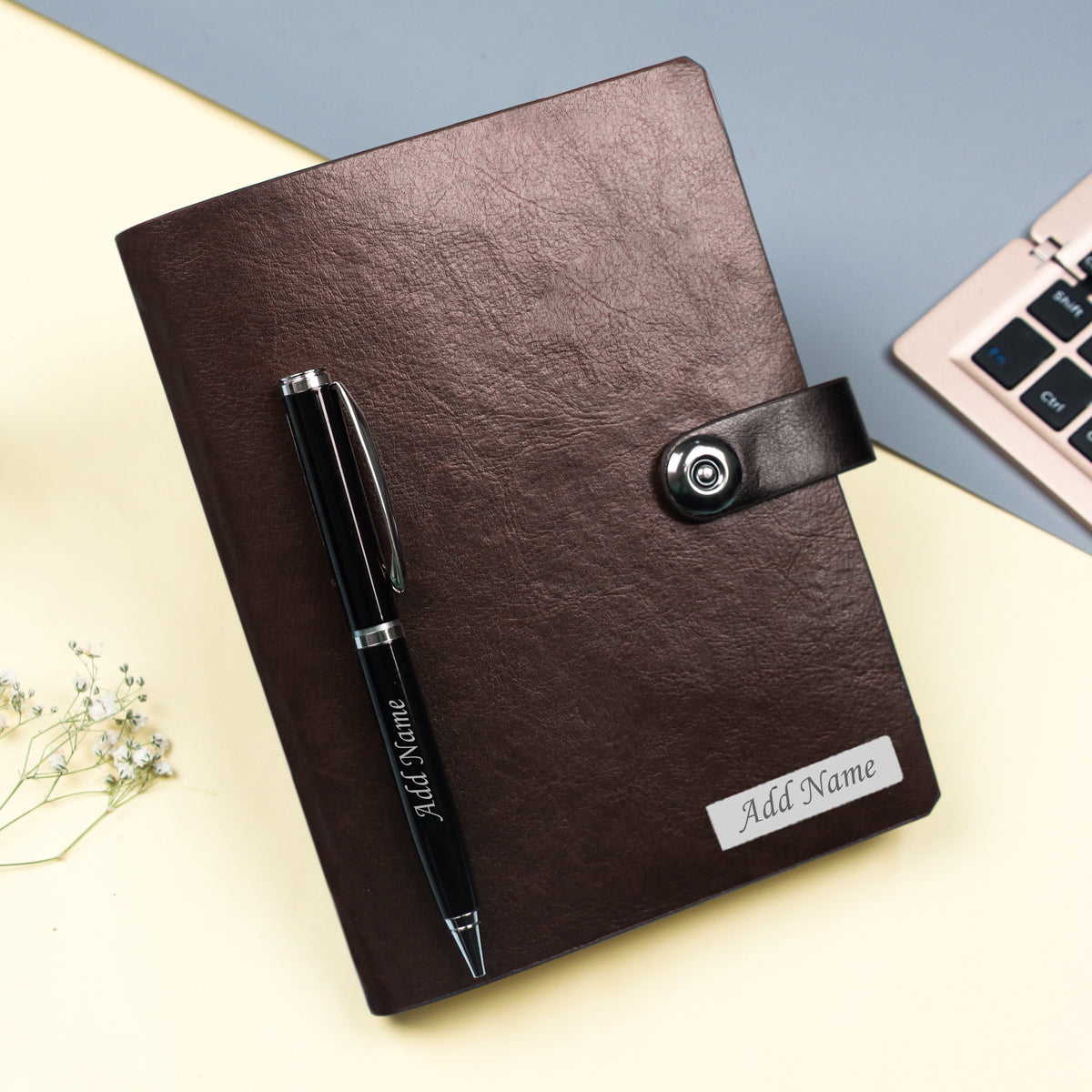 Personalized Premium Leather Cover Notebook & Pen Gift Set