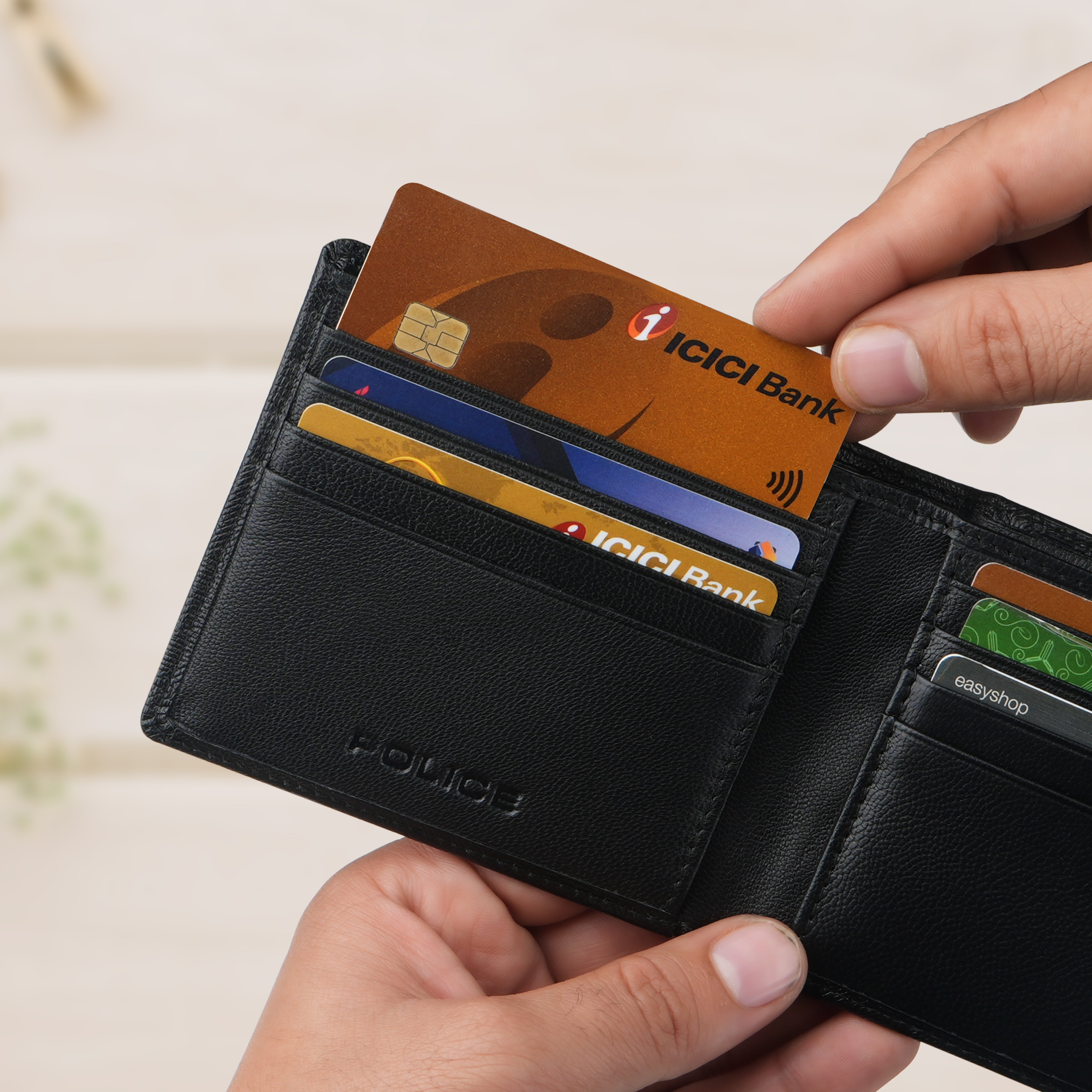 Police BerryBlack Slim Bi-Fold Leather Wallet