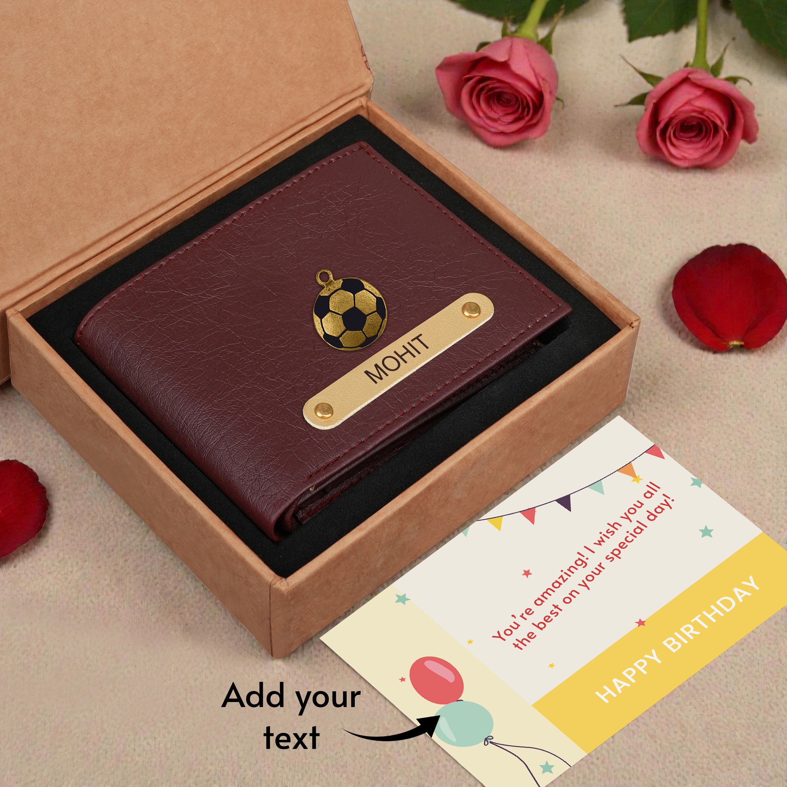 Premium Quality Textured Wallet With Name & Charm For Him