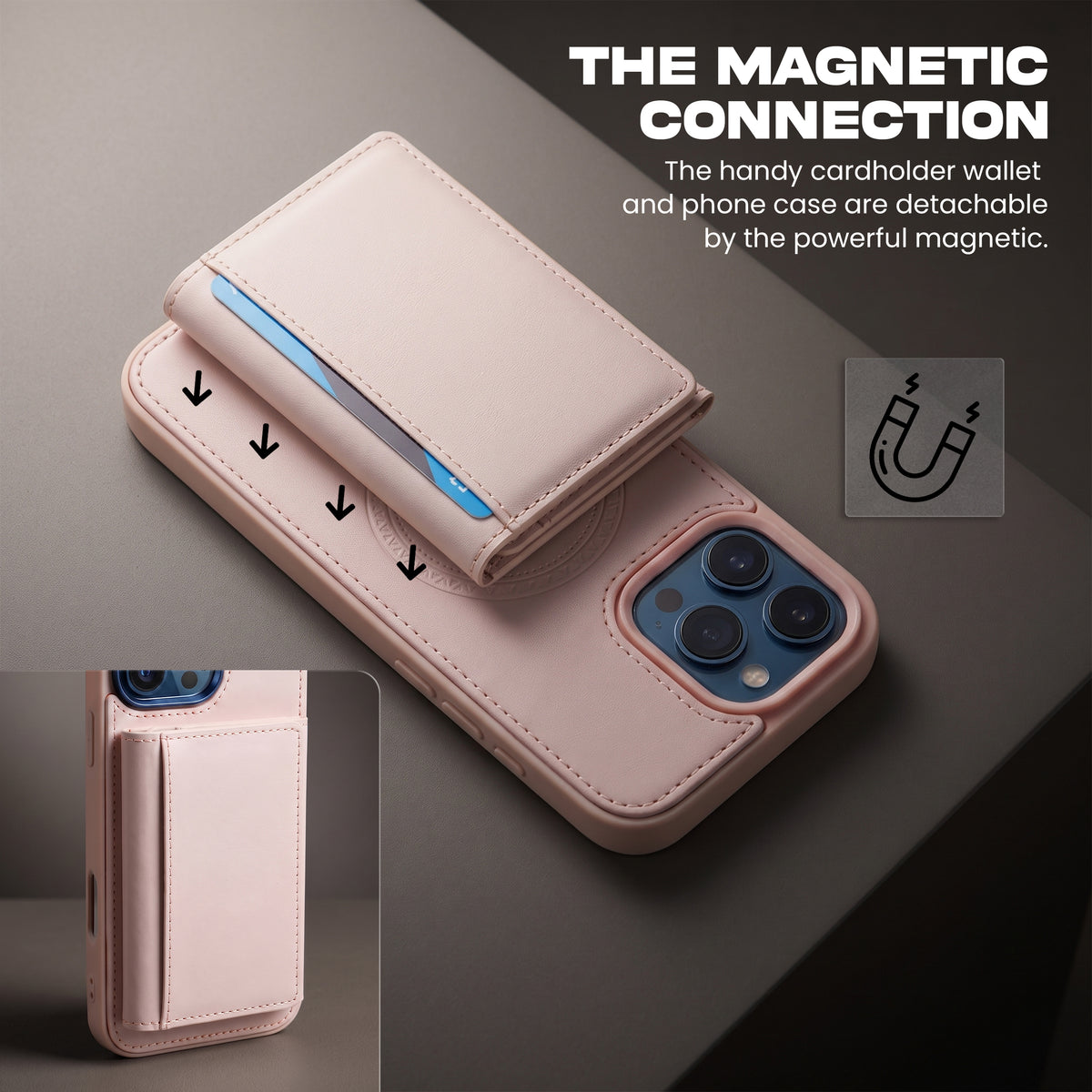 iPhone 16 Pro Magnetic Case with Detachable Cardholder - Pink