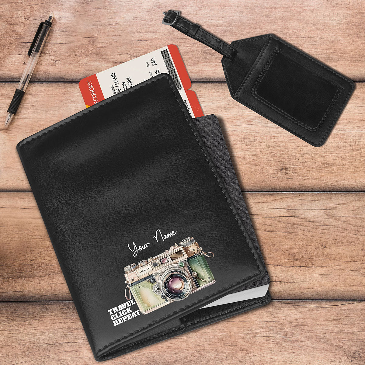 Personalized Traveloholic Passport Cover & Luggage Tag Combo - Black