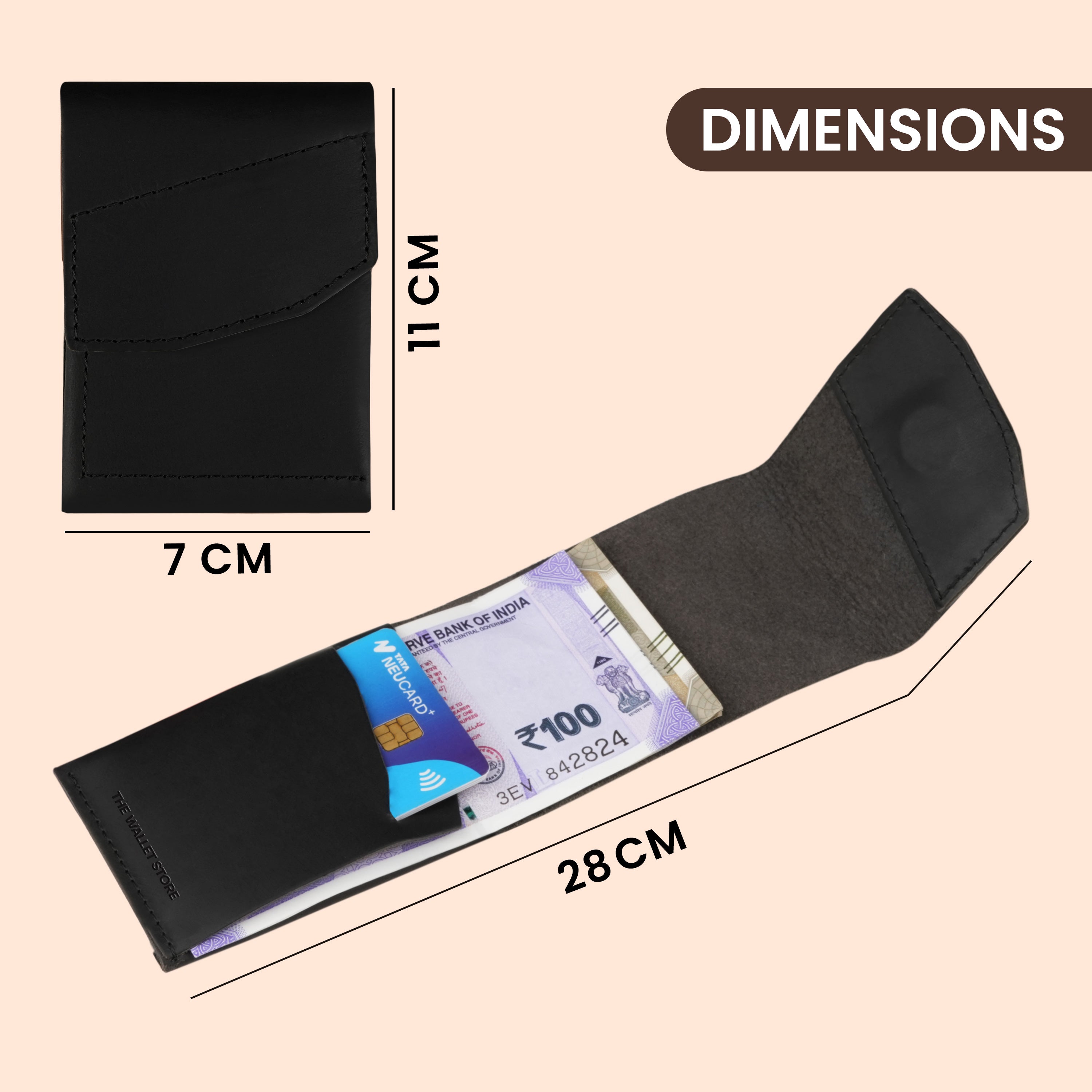 Flip Genuine Leather Wallet With Magnetic Closure - Black