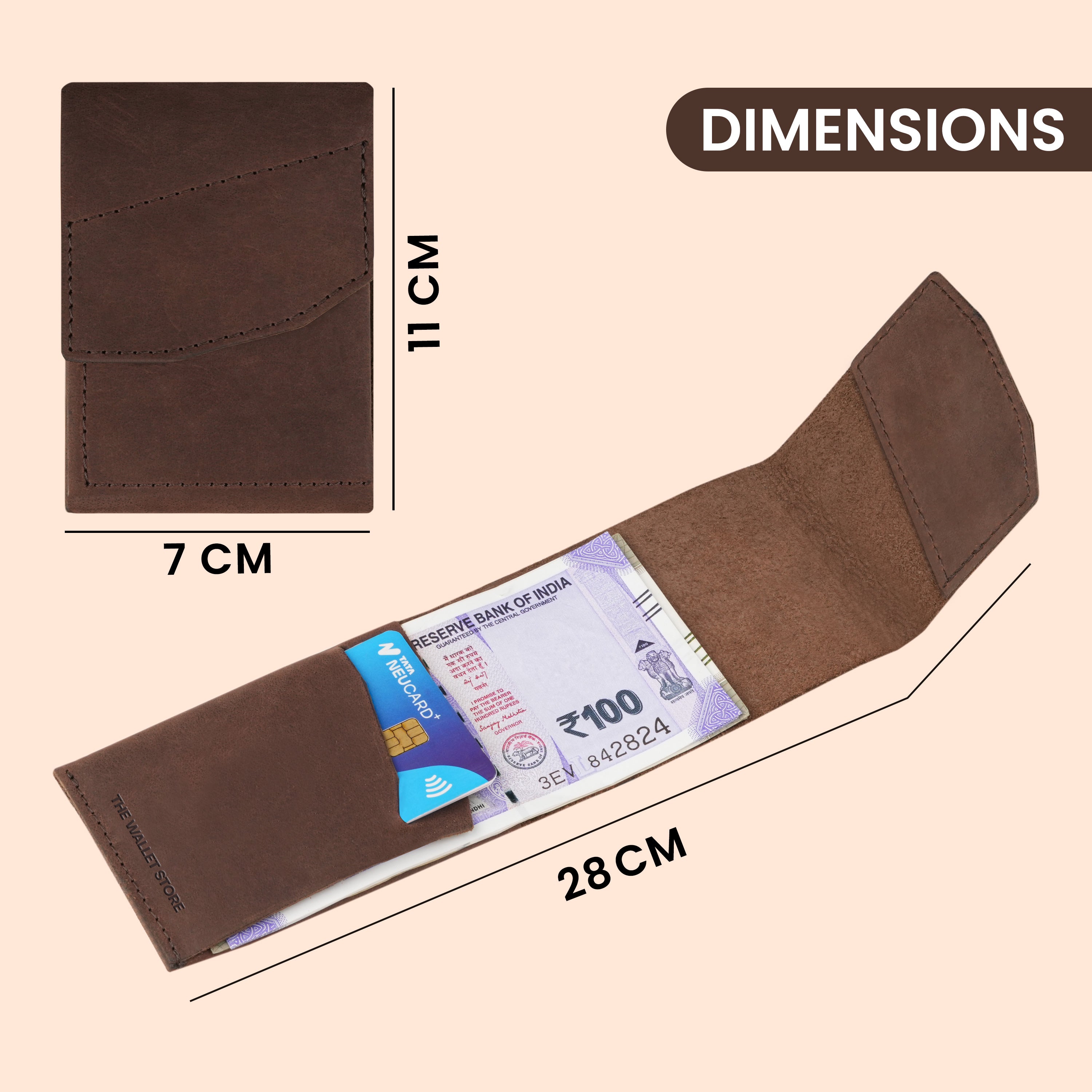 Flip Genuine Leather Wallet With Magnetic Closure - Brown