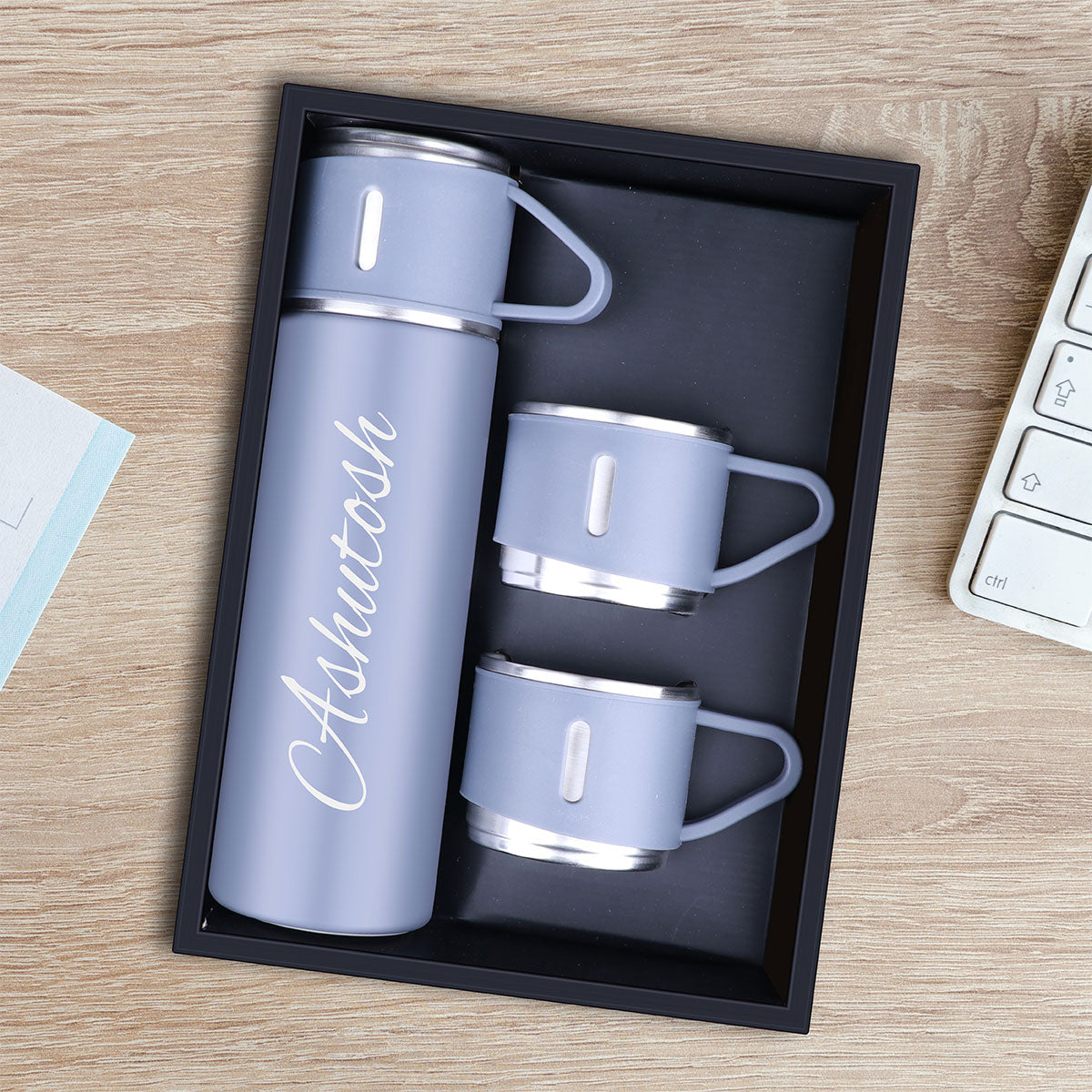 Personalized Vacuum Insulated Flask Gift Set With 2 Cups